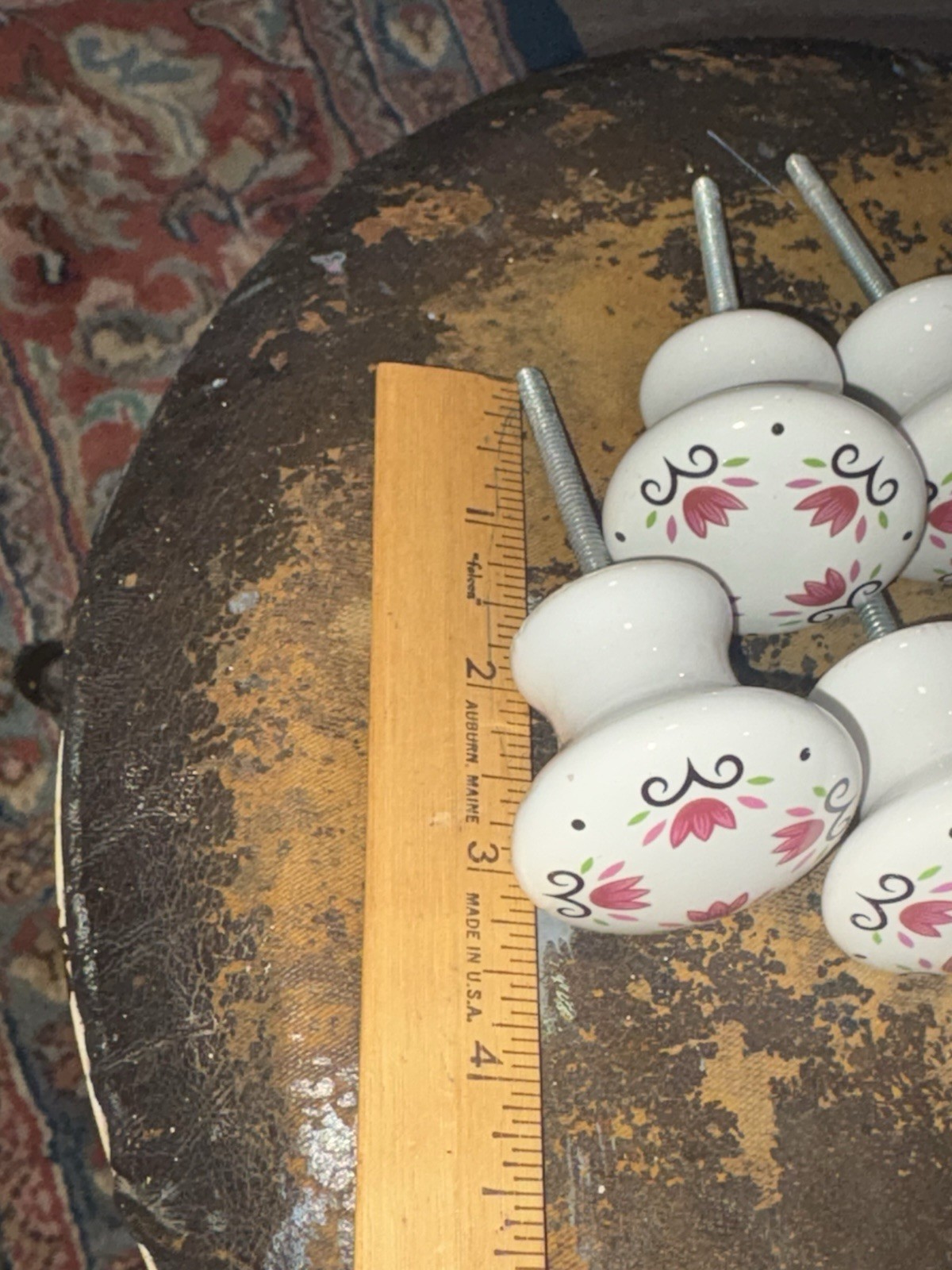 Vintage 1.5” Porcelain White Floral Painted Drawer Pulls Cabinet Knobs Lot Of 10