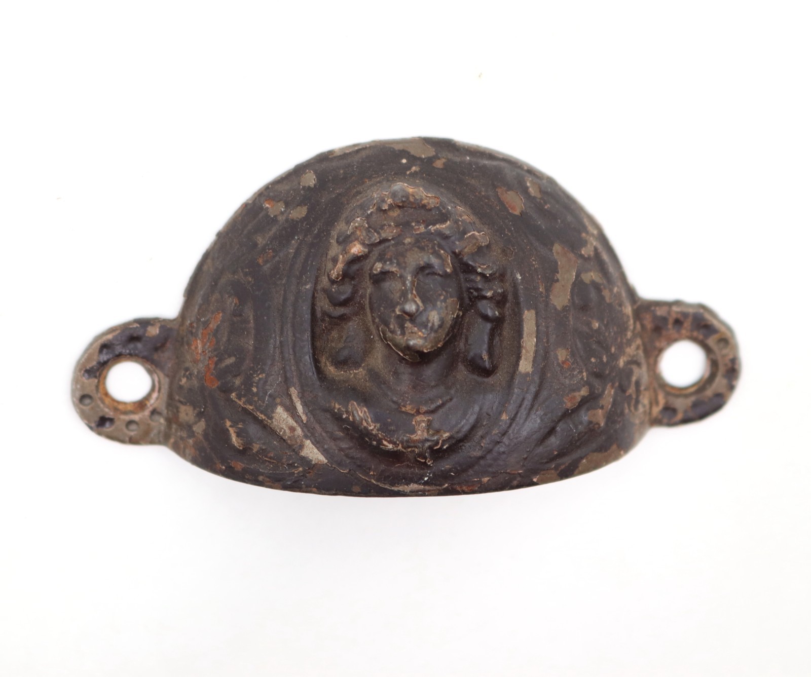 Antique 3.5 in. Black Cast Iron Victorian Figural Bin Pull