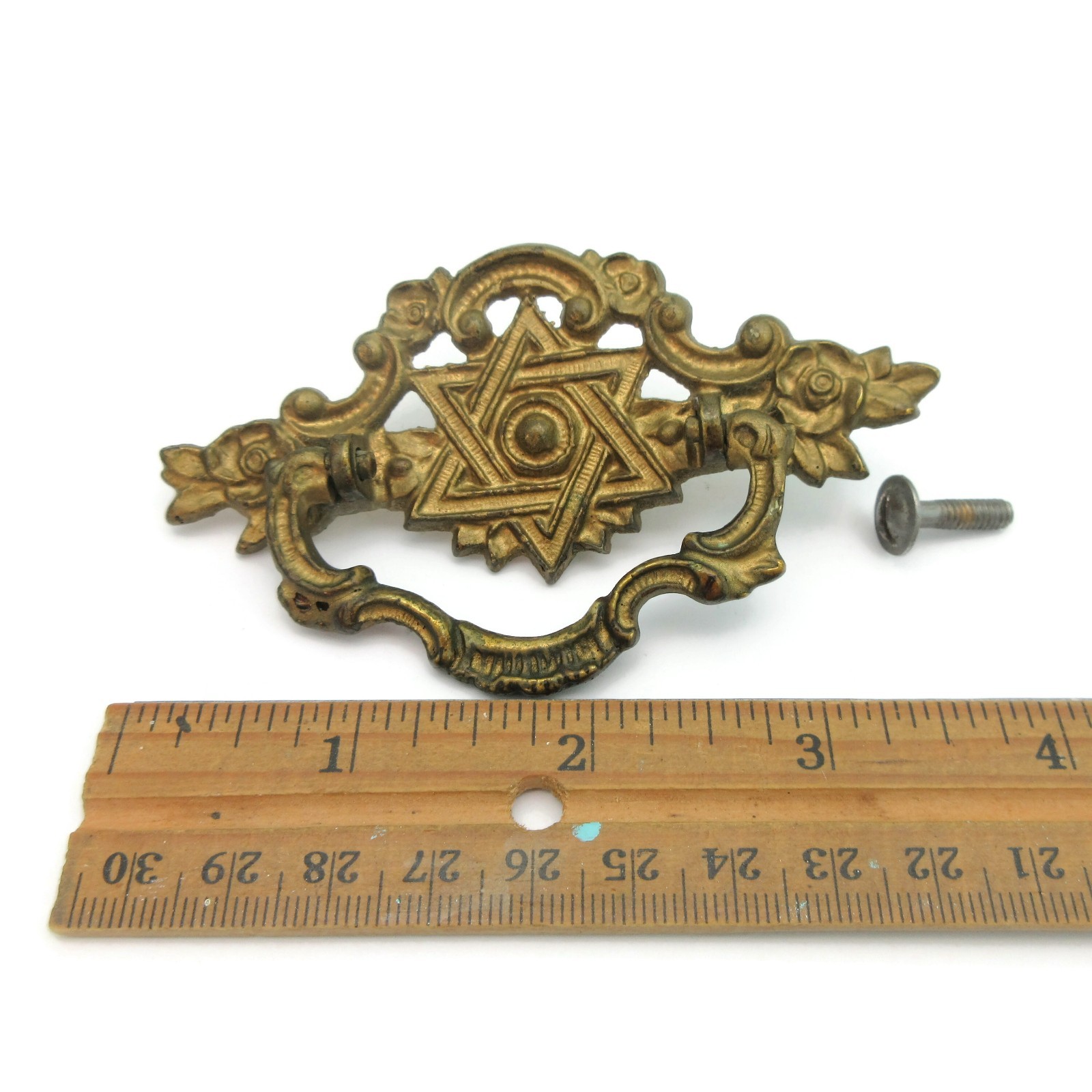 Vintage Drawer Pull Star of David Victorian Brass Bail Drop Handle H531 LX17