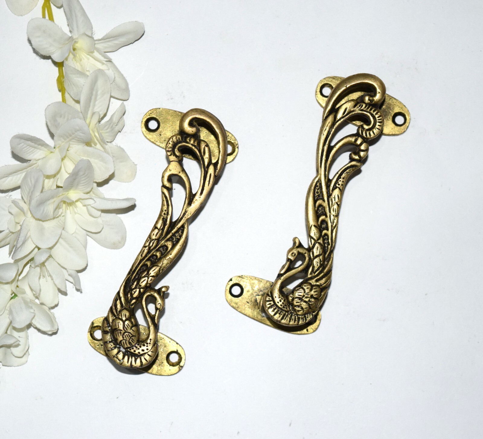 Peacock Design Handle Pair Brass Door Pull Bird Style Door Accessories GTX