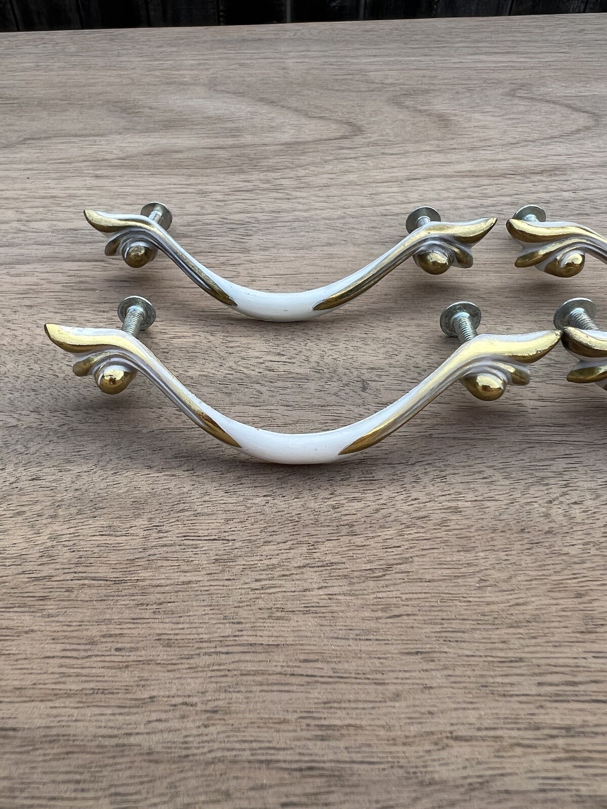 French Provincial Drawer Pulls Lot of 4 Center White On Brass
