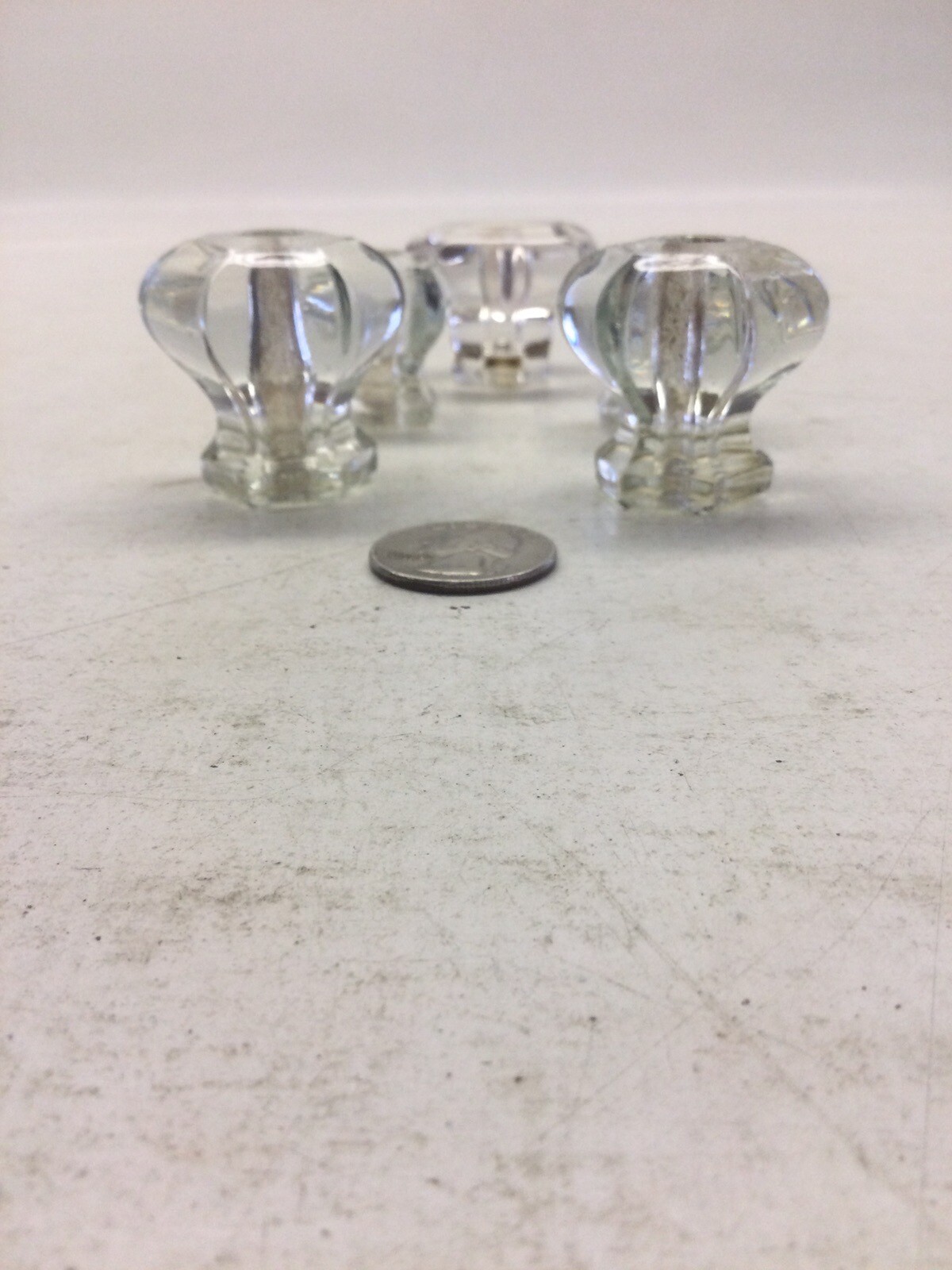 5) Antique Hexagon Glass Drawer Knob Pulls, Two Pairs, One Single