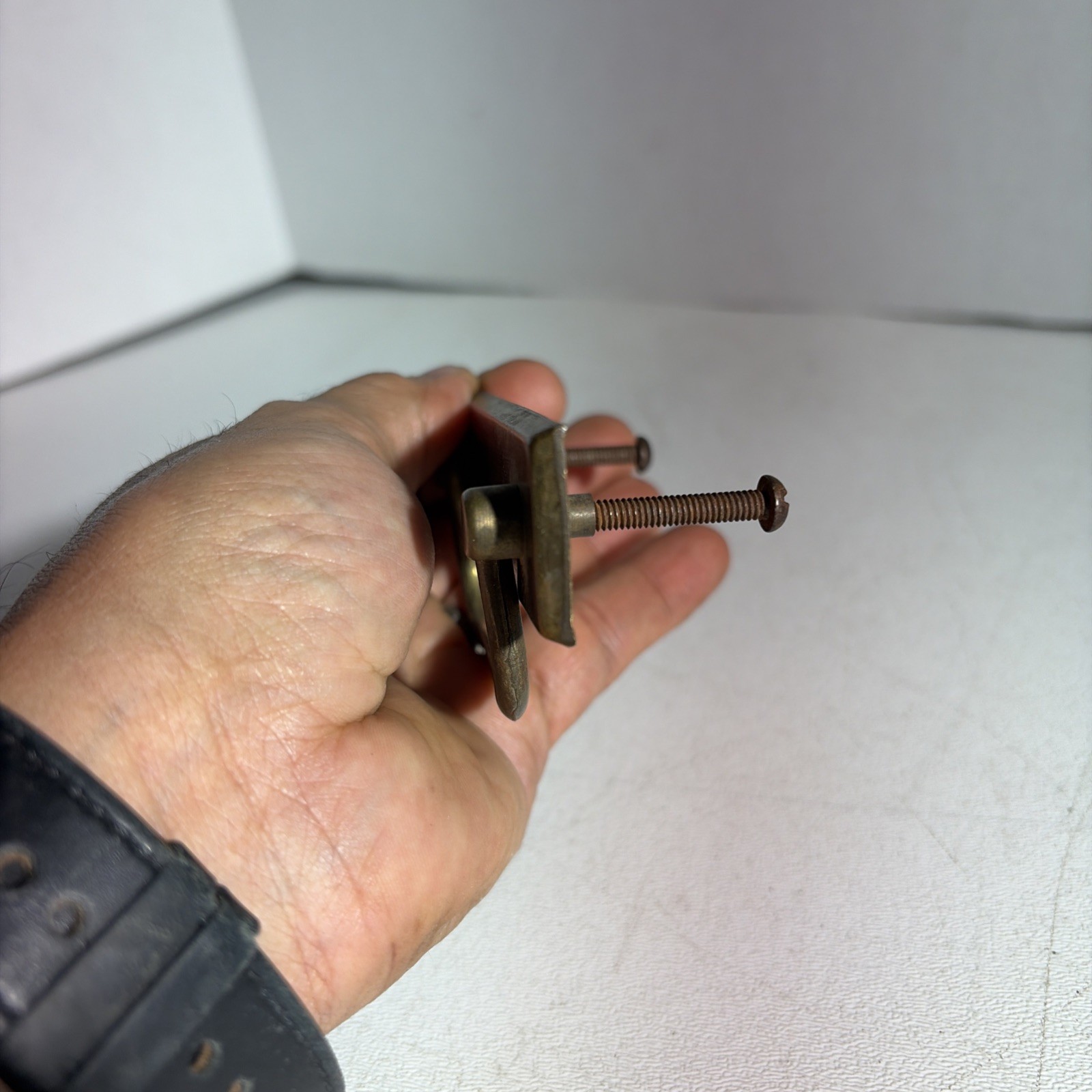 Vintage Single Mid Century Modern Brass Drawer Bail Drop Pull Handle