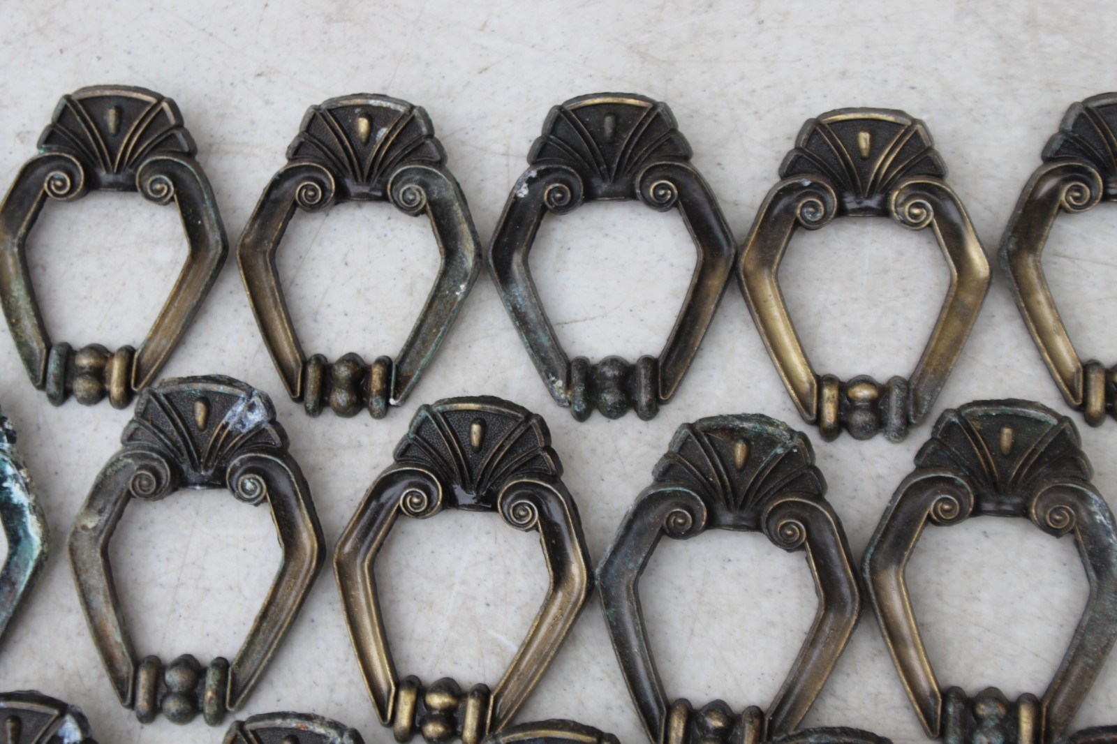 27 LOT Toyo Japan Art Nouveau Hexagon Brass Pull Handle 1016 Door Drawer Antique