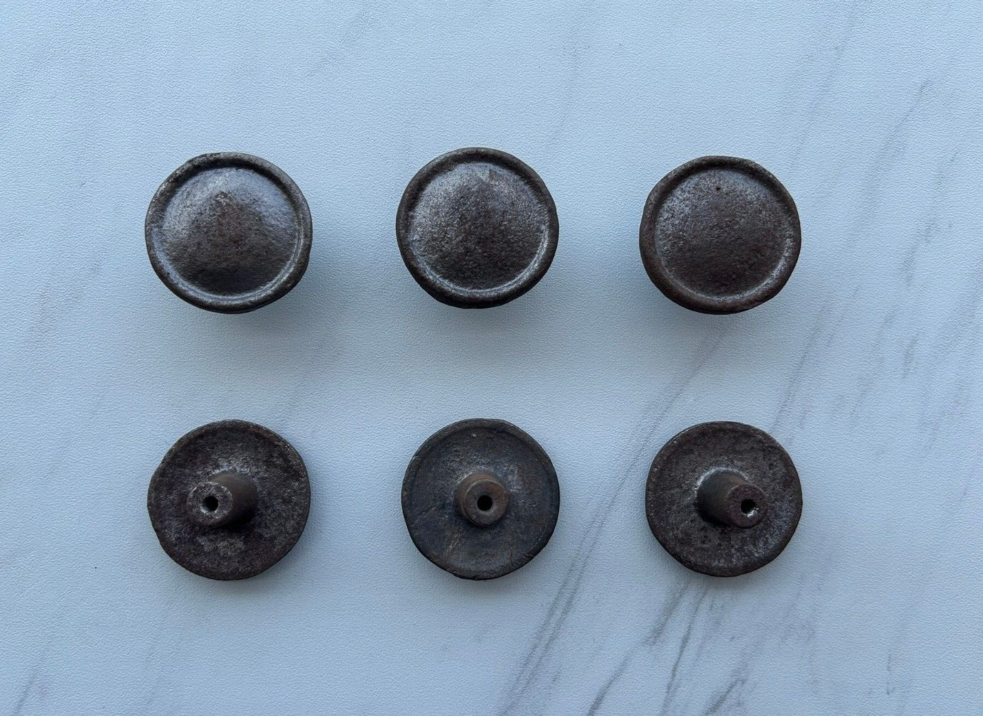 Vintage Old Cast Iron Big Round Cabinet Drawer Door Ornate Knobs Handles 6pcs