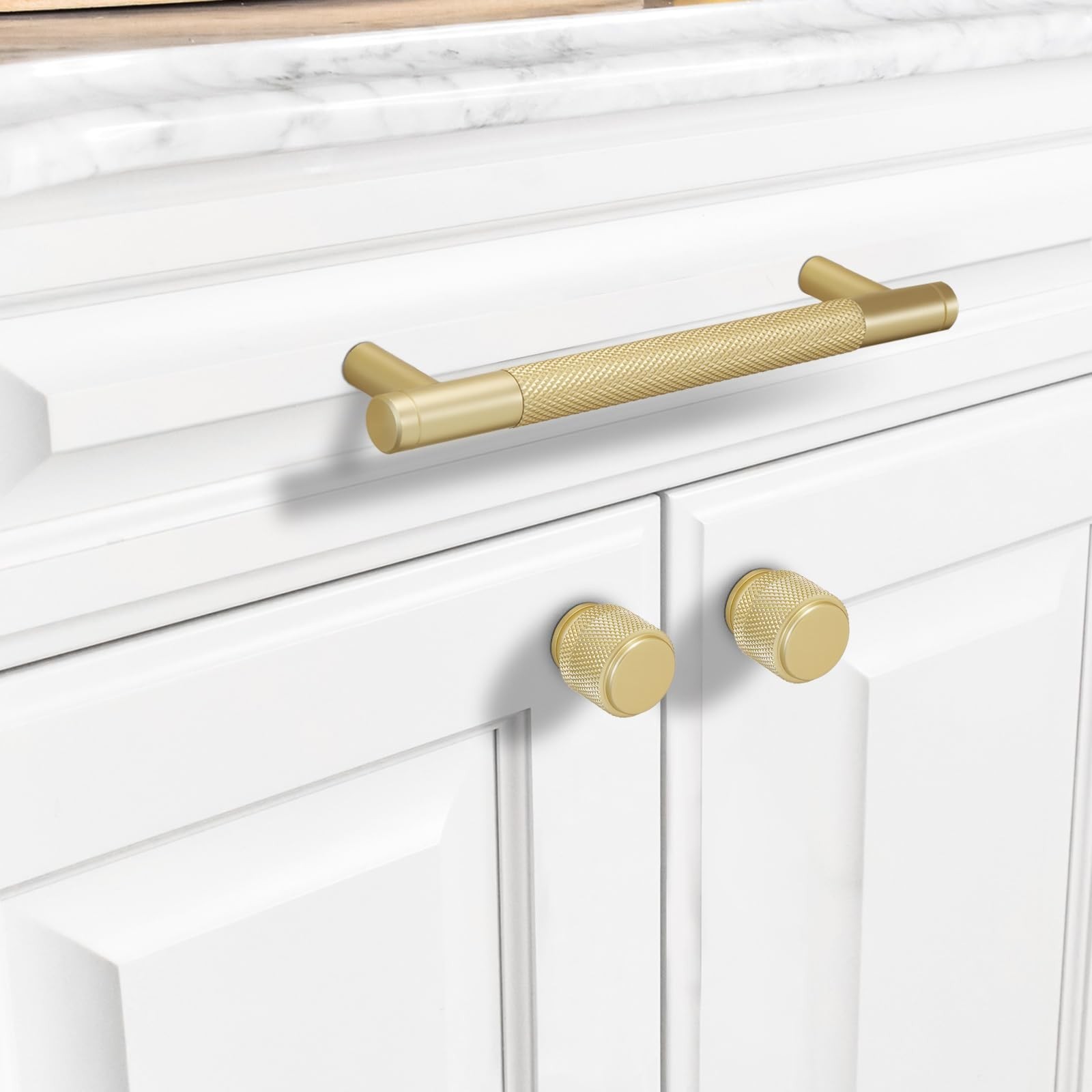 10 Pack 5Inch Kitchen Cabinet Handles Brushed Gold Knurled Cabinet Pulls Gold…