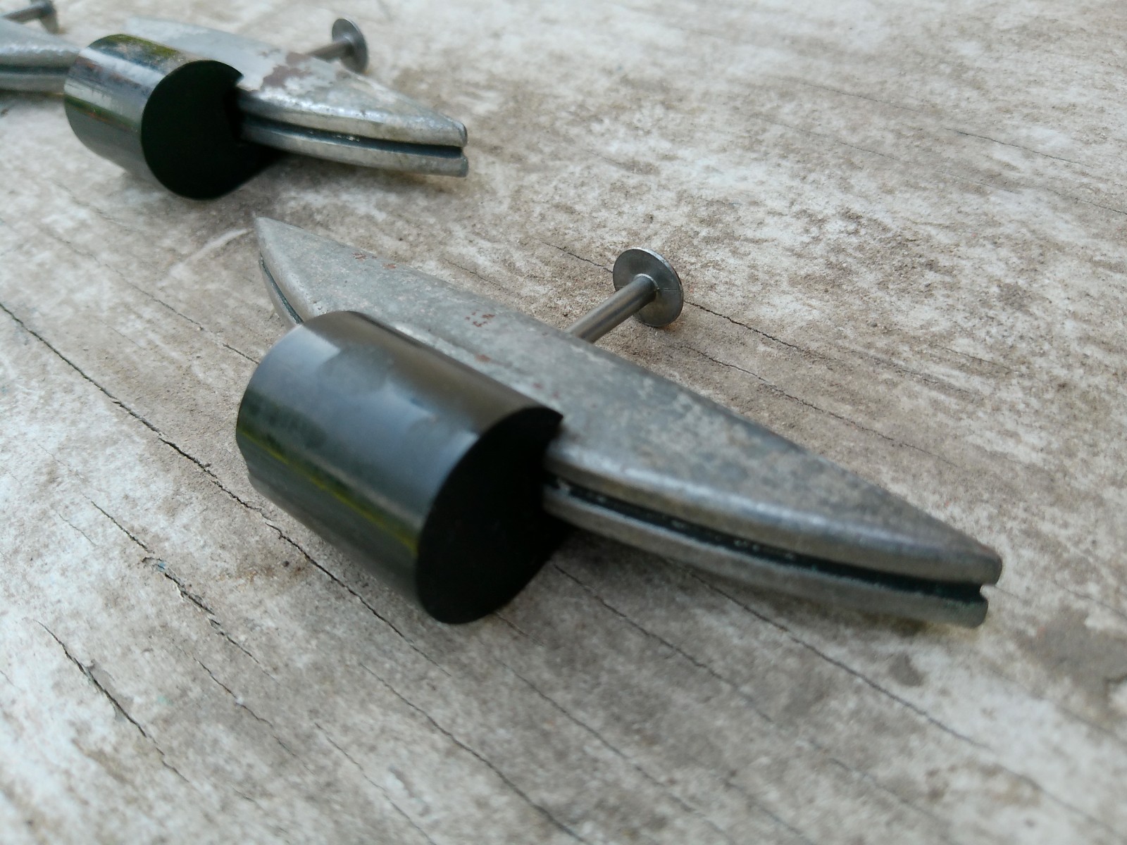 Set of 3 Vintage Metal Black Bakelite? Drawer Pulls Deco MCM