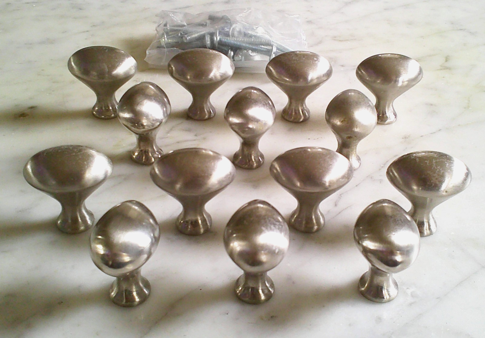 14 Oval Heavy Solid Brushed Nickel Cabinet Drawer Pull Knobs 1 inch Vintage