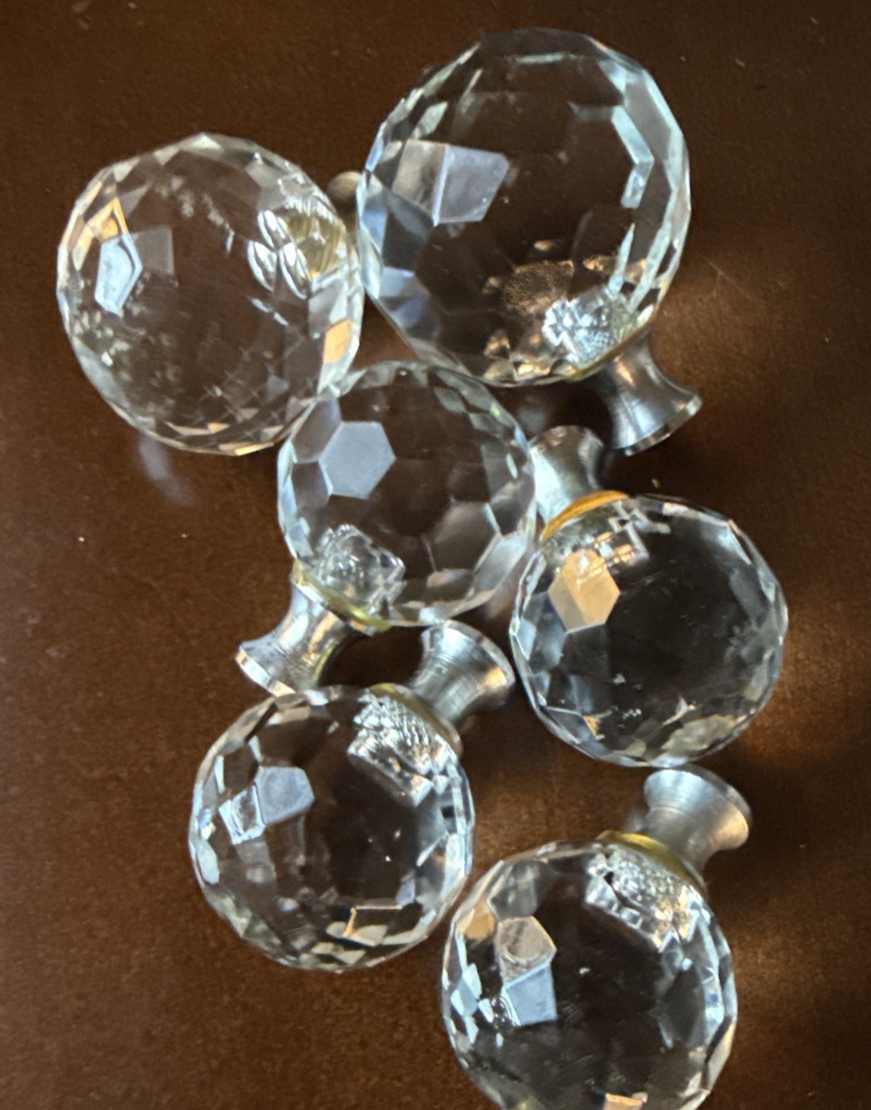 6 VINTAGE DOORKNOBS BALLS BRASS & CHROME BASE DRAWER PULLS 1.5, 1.25, 4×1.125