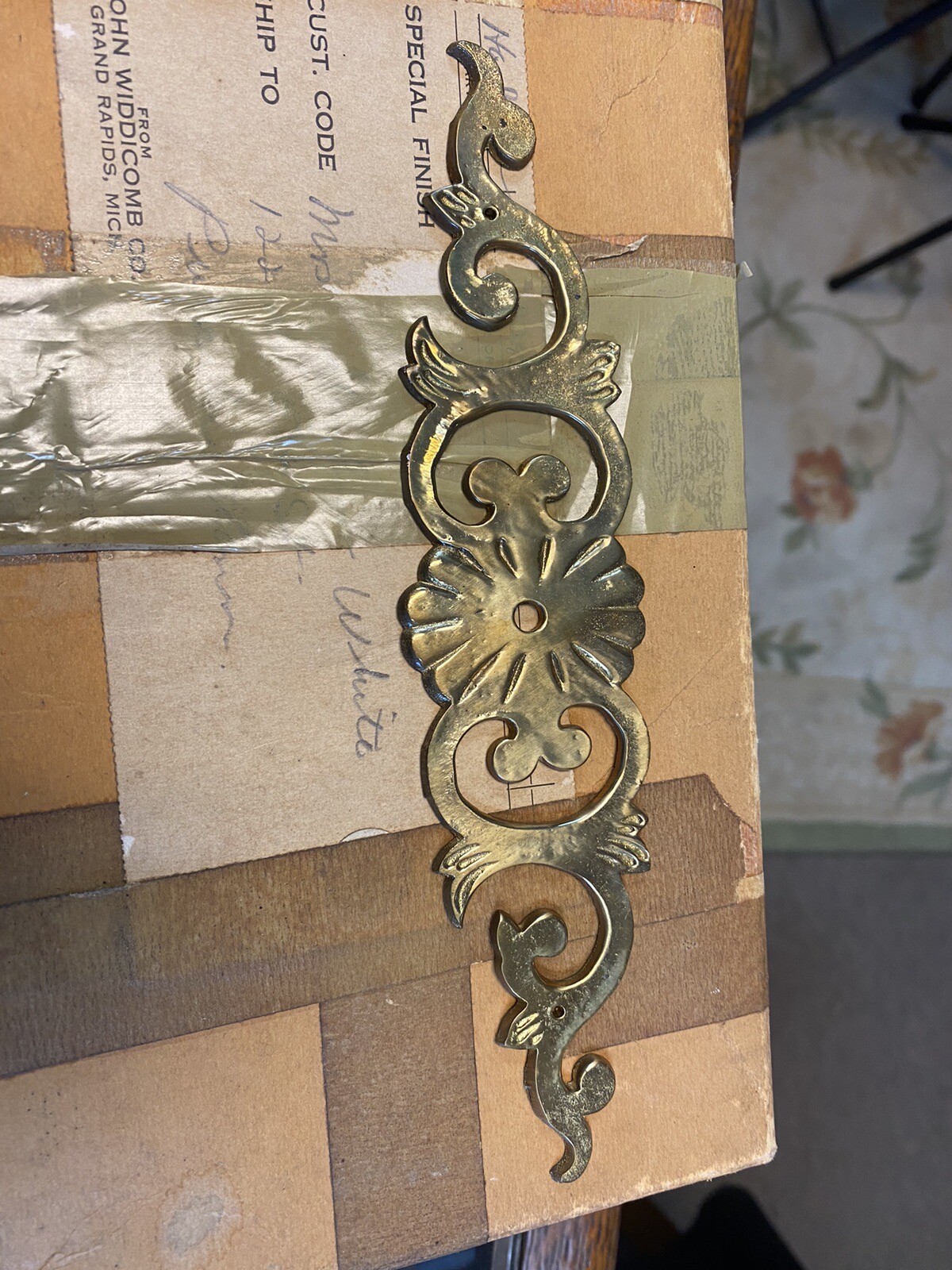 7 Antique Cast Brass Ornate Cabinet Dresser Drawer Plates Keeler Brass