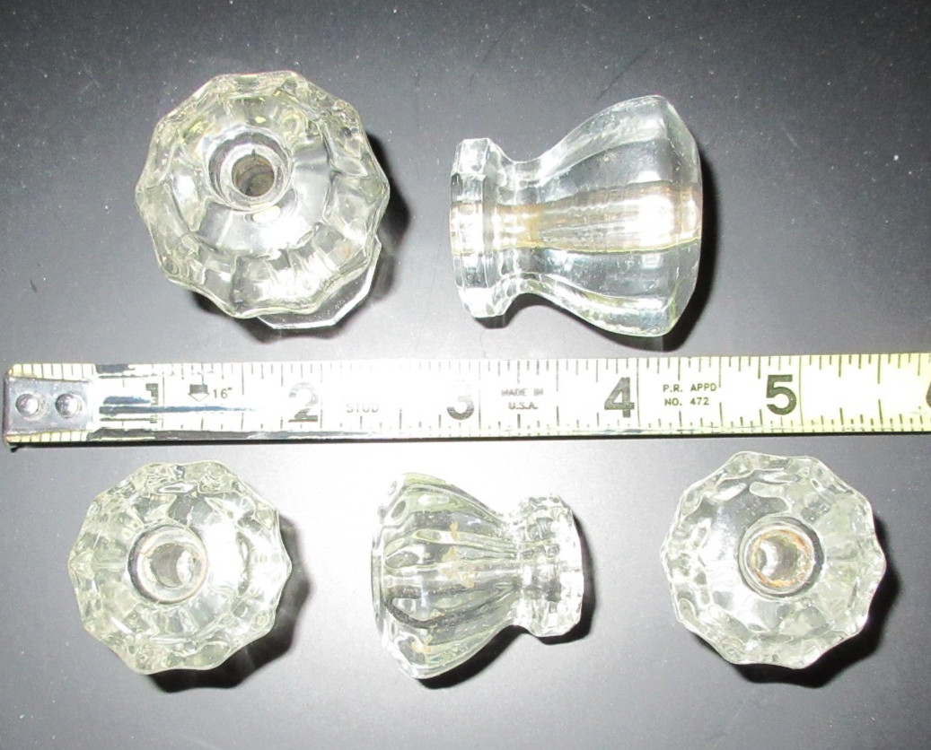 5 Vintage 10-sided Glass Crystal Cabinet Knobs Drawer Pulls No Hardware