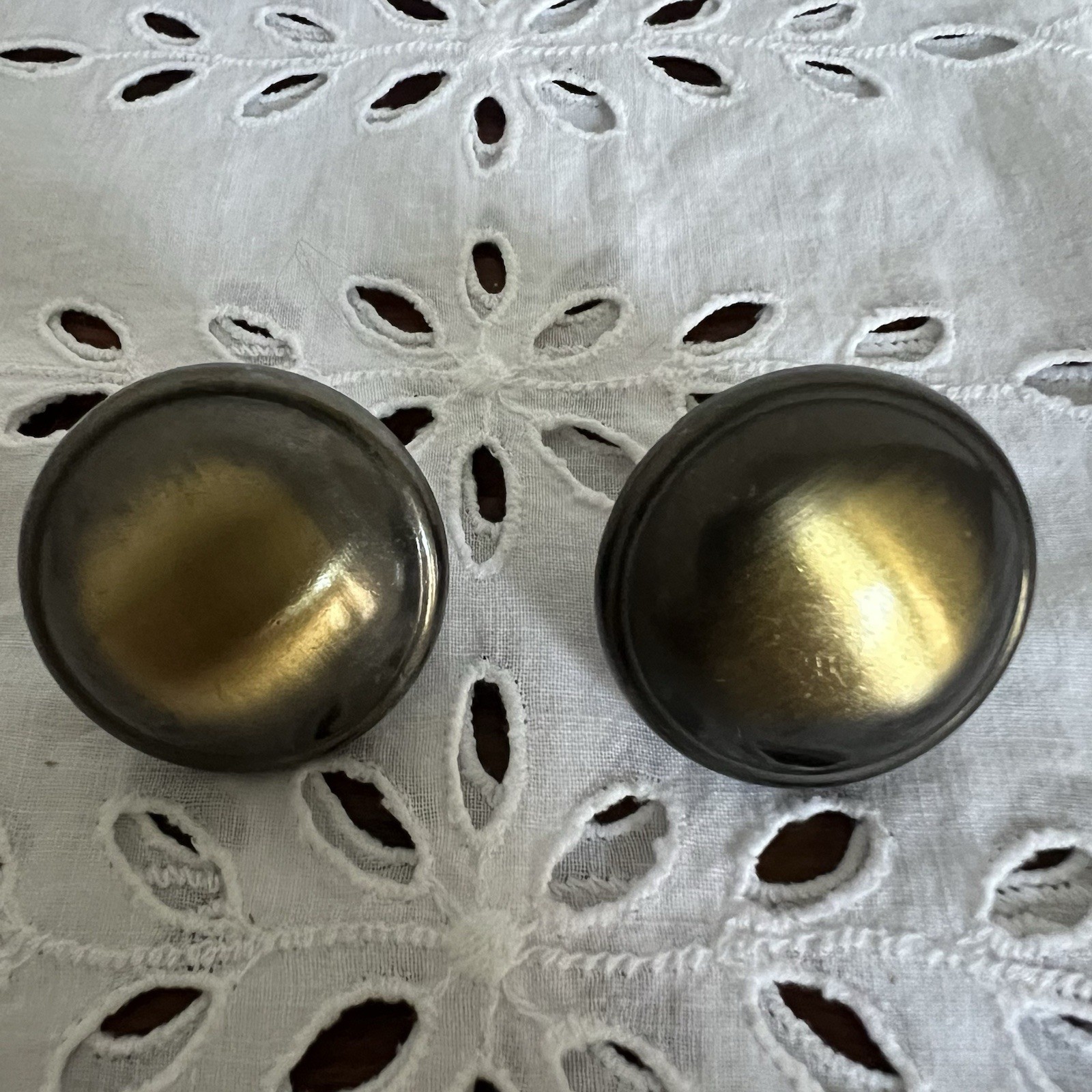 Vintage Knobs Black/Silver & Brass Tone Metal Qty 2 No Screws Mid Century