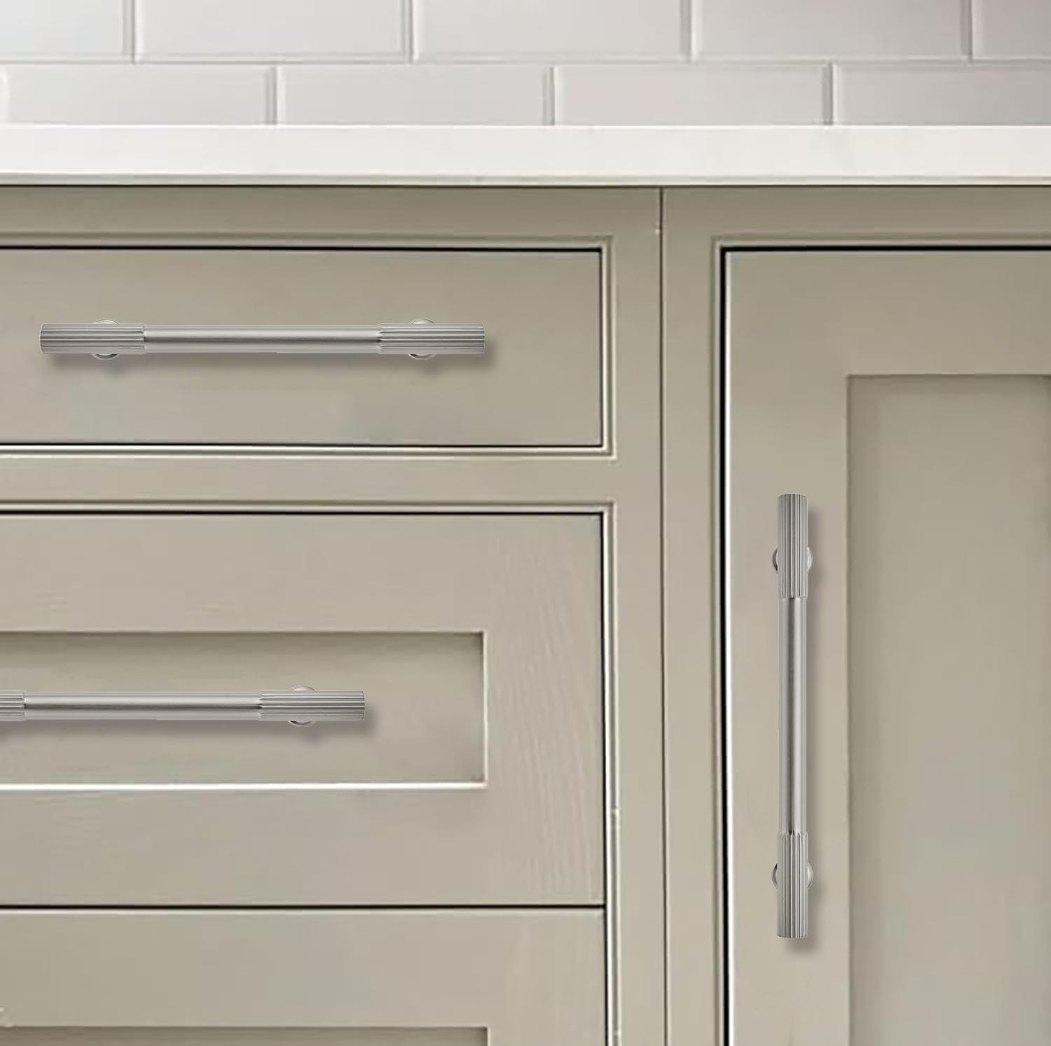 Khtumeware 3-3/4 Inch Hole Center 5 Pack Brushed Satin Nickel Cabinet Pulls