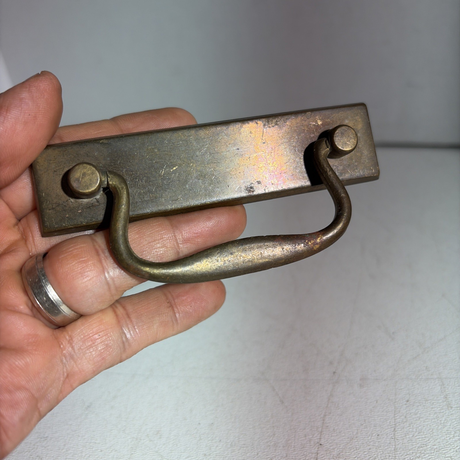 Vintage Single Mid Century Modern Brass Drawer Bail Drop Pull Handle