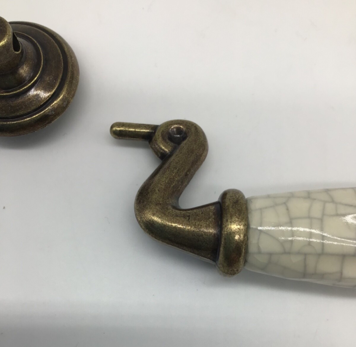 Antique Brass Hardware With Beige Ceramic Crazing Drop Bail Drawer Pull New