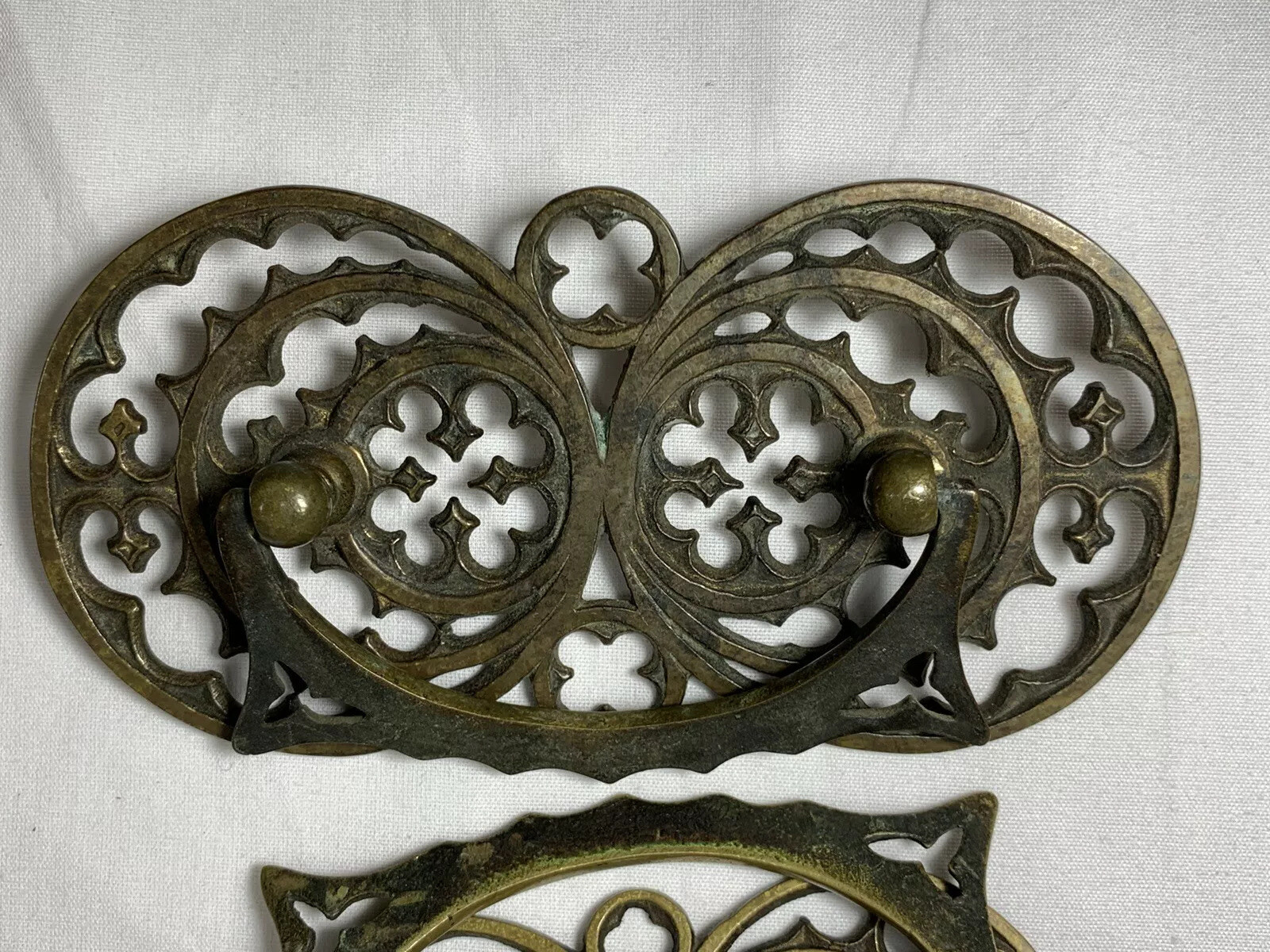 4 UNIQUE Vintage Celtic Spanish Ornate Fancy Brass Drawer Dresser Pulls