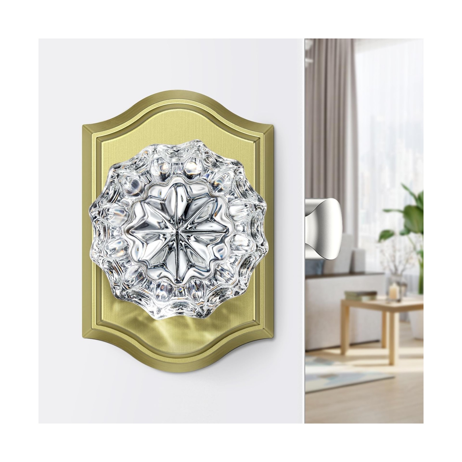 Glass Passage Door Knobs, 5 Pack Satin Brass Crystal Interior, Antique Glass,…