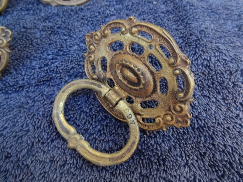Vintage KBC Cast Brass Ornate Drawer Pulls Lot of 6 Drop Bail w/Mount Screws