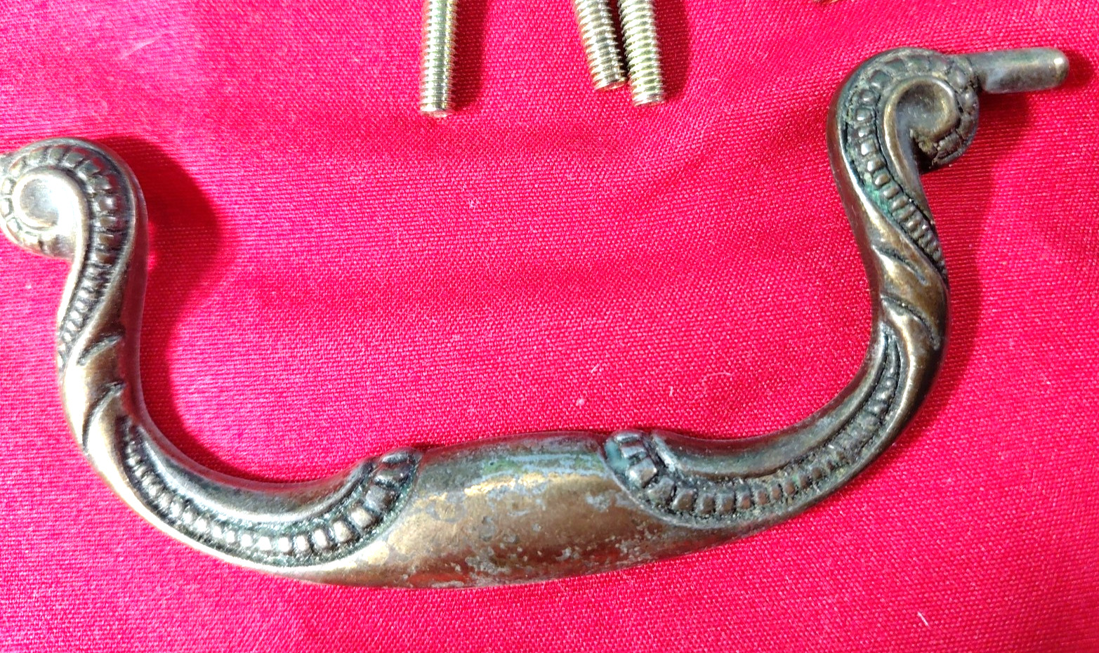 Antique Solid Brass Drawer Bail Drop Handle Pulls Lot of 4 Patina 2 Designs