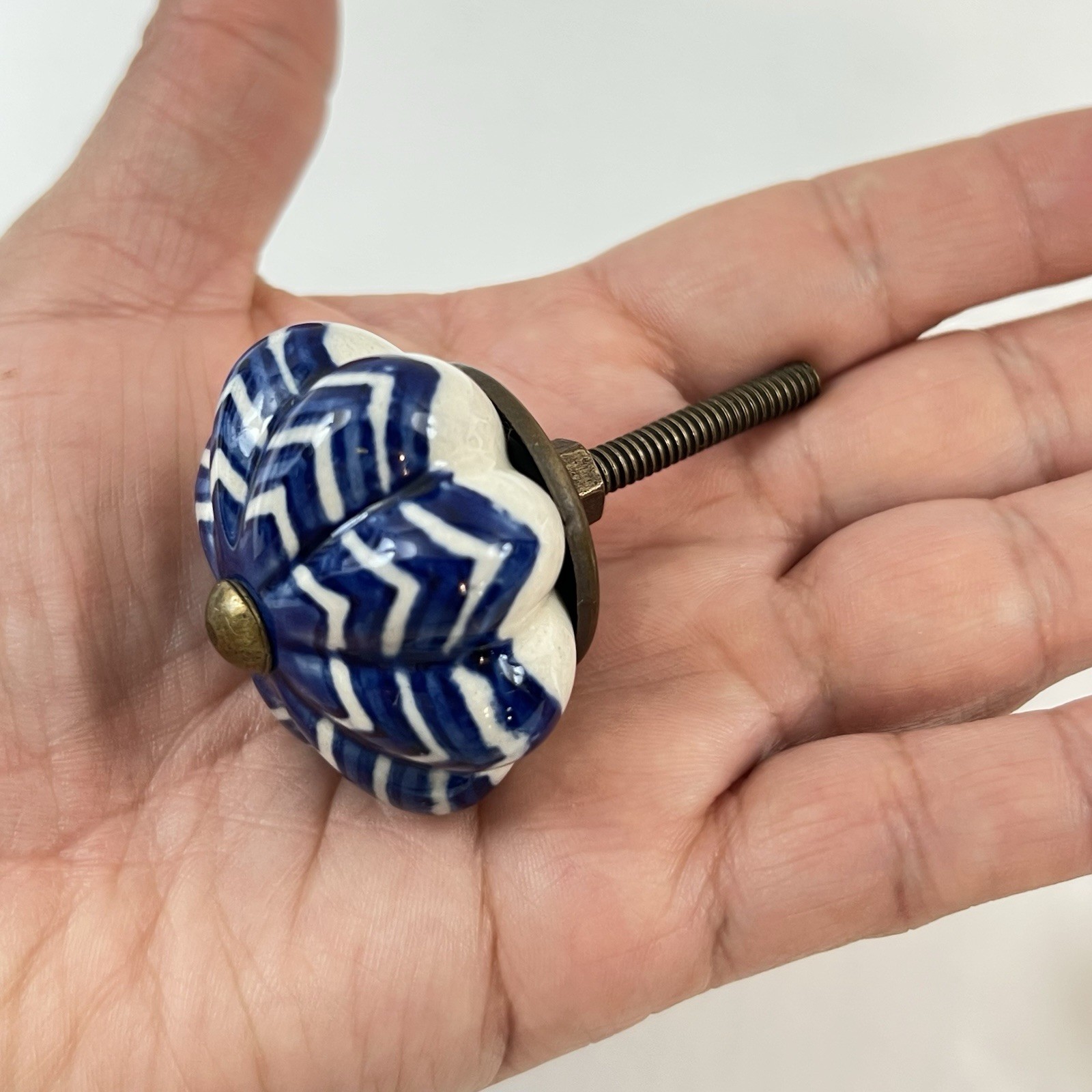 Ceramic Blue White Drawer Knobs Cabinet Pulls Lot Of 2 Decorative Star Pre-owned
