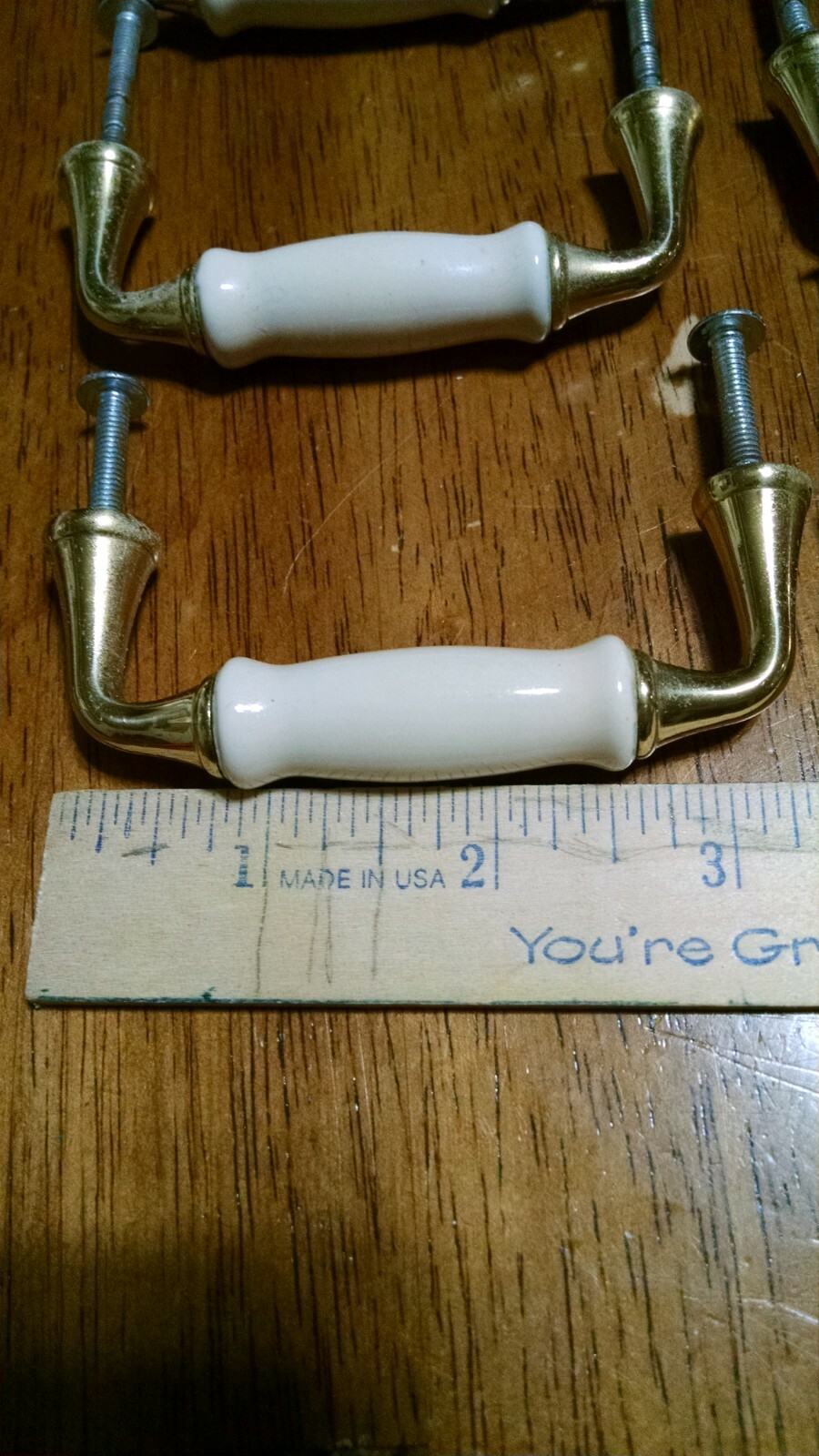 10 Vintage Porcelain Ceramic Brass Cabinet Drawer Pull Handles 3″ LIBERTY +screw