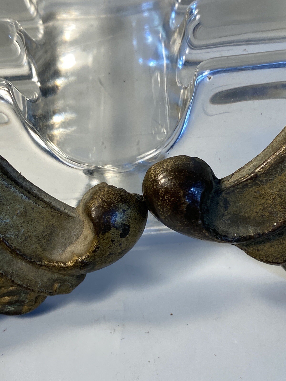 Antique Pair French Provincial Handles Solid Brass 6” Wide 4” Between Screw