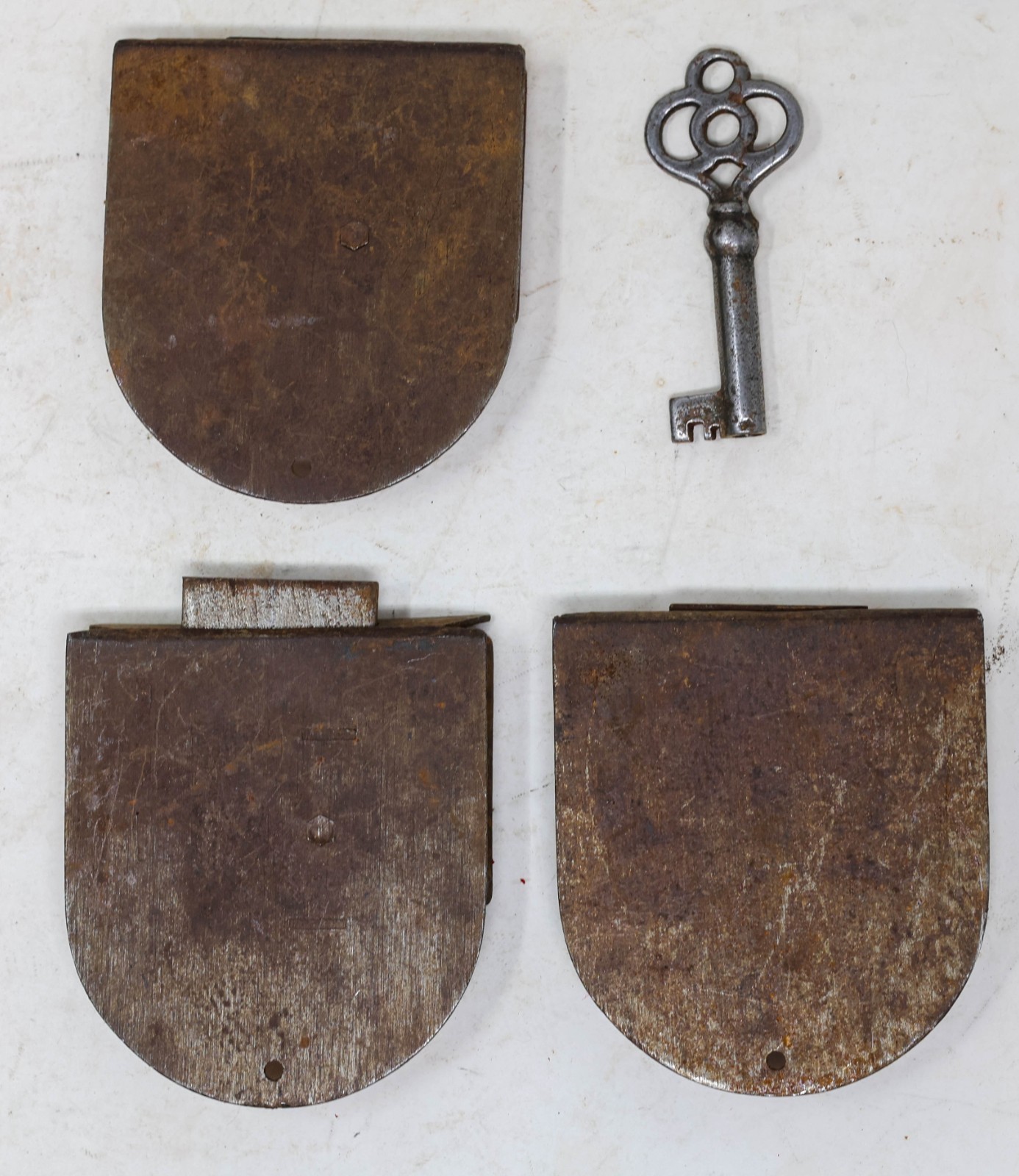 14-Pce Set Antique GRB Brass Bar Drawer Pulls Handles, Key, Locks, & Escutcheons