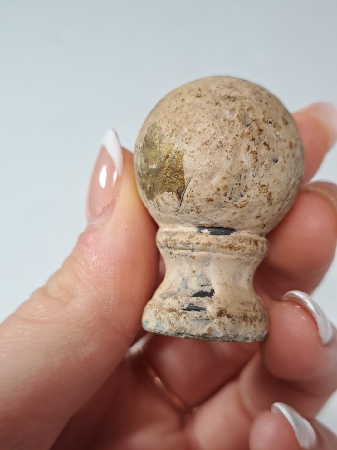 Vintage Round Beige Drawer Pull Or Finial Weathered Finish