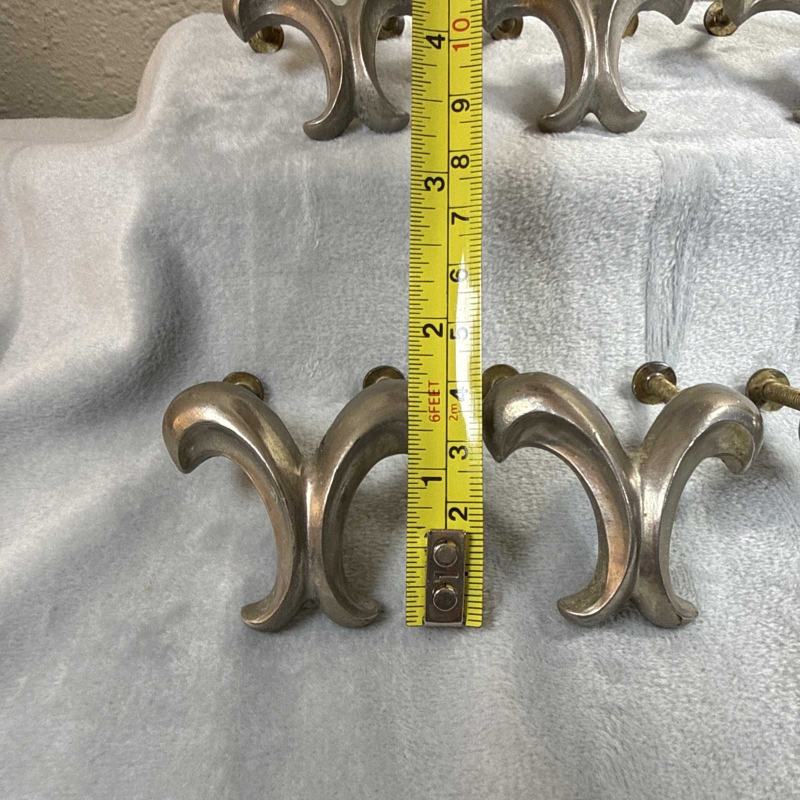 VTG Keeler Brass Co Double Scroll Cabinet Drawer Knob Pulls Silver Tone Set Of 8