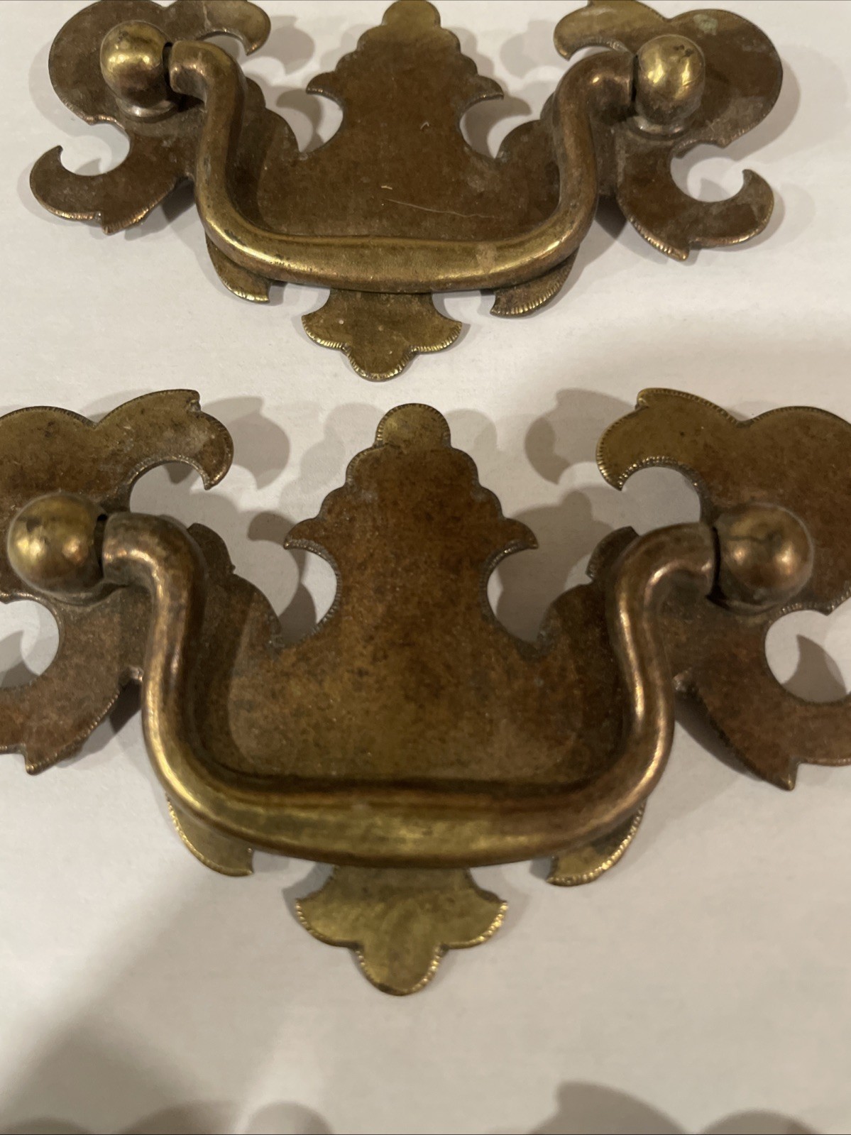Lot of 4 Batwing Bail Drawer Pull Brass Patina Chippendale Style 2.5″ cc