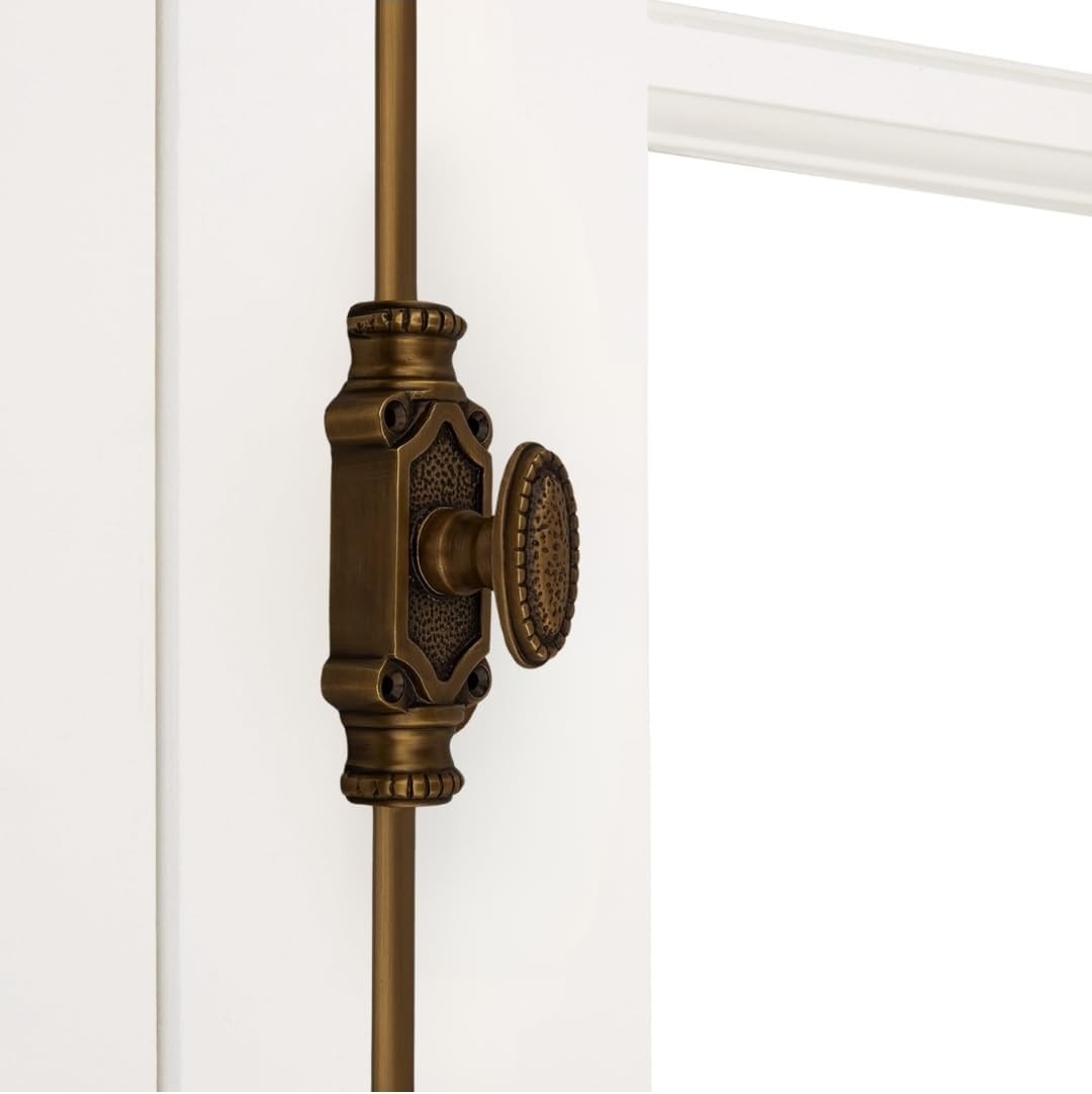 Antique Solid Brass Cremone Bolt Set | 2′ Rods & Handle | Cabinet Hardware