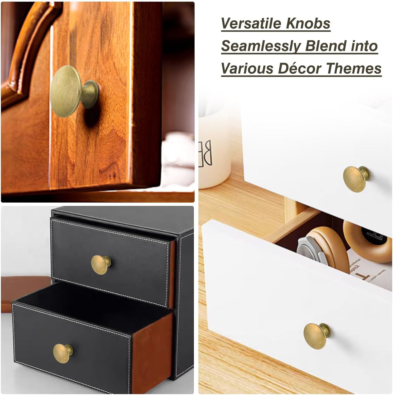 Vintage Cabinet Knobs, 10-Pack Round Drawer Pulls, Antique Brass