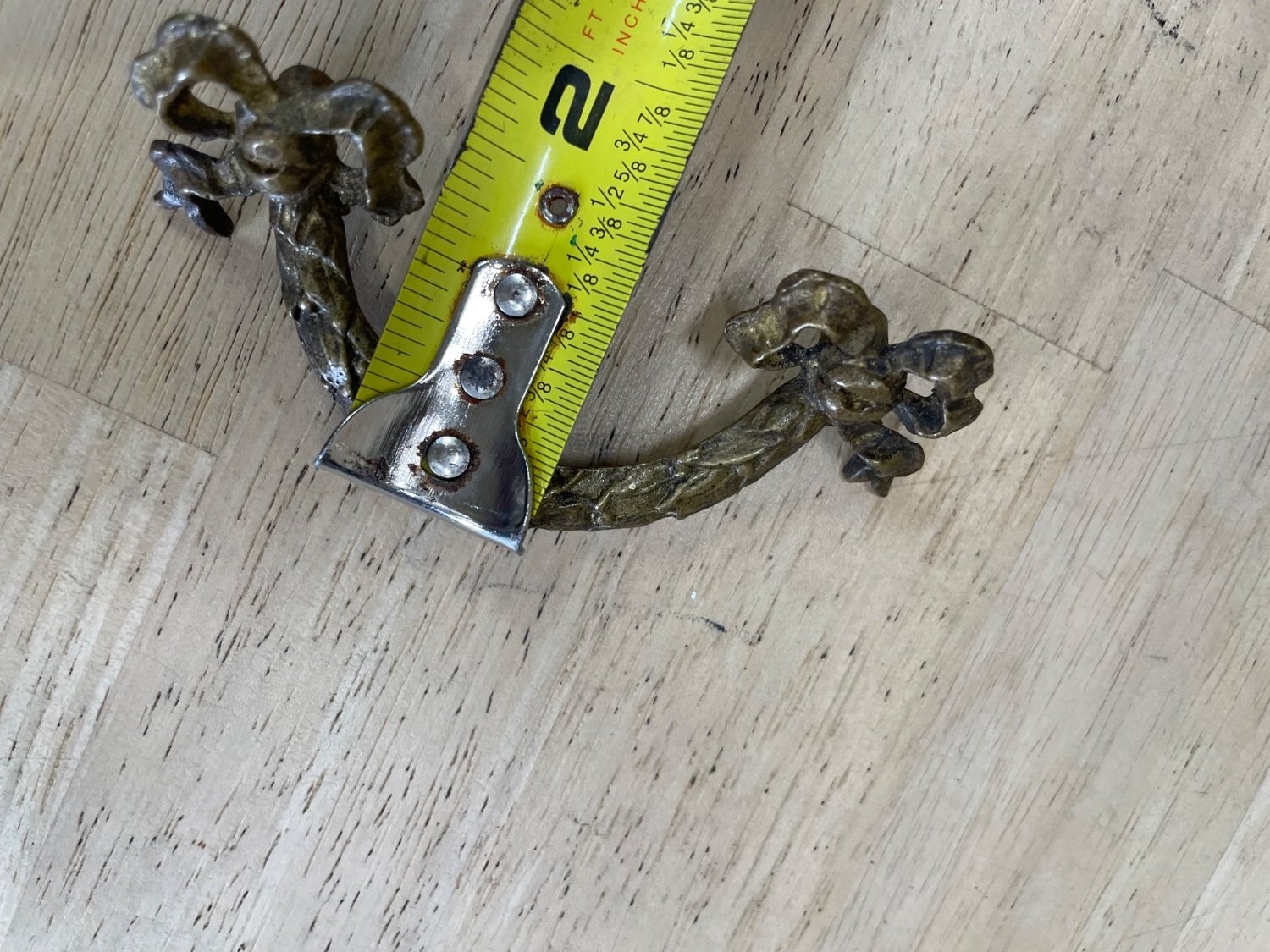 Vintage French Provincial Brass Drawer Pull Bow Ribbon Leaf 3″ Center to