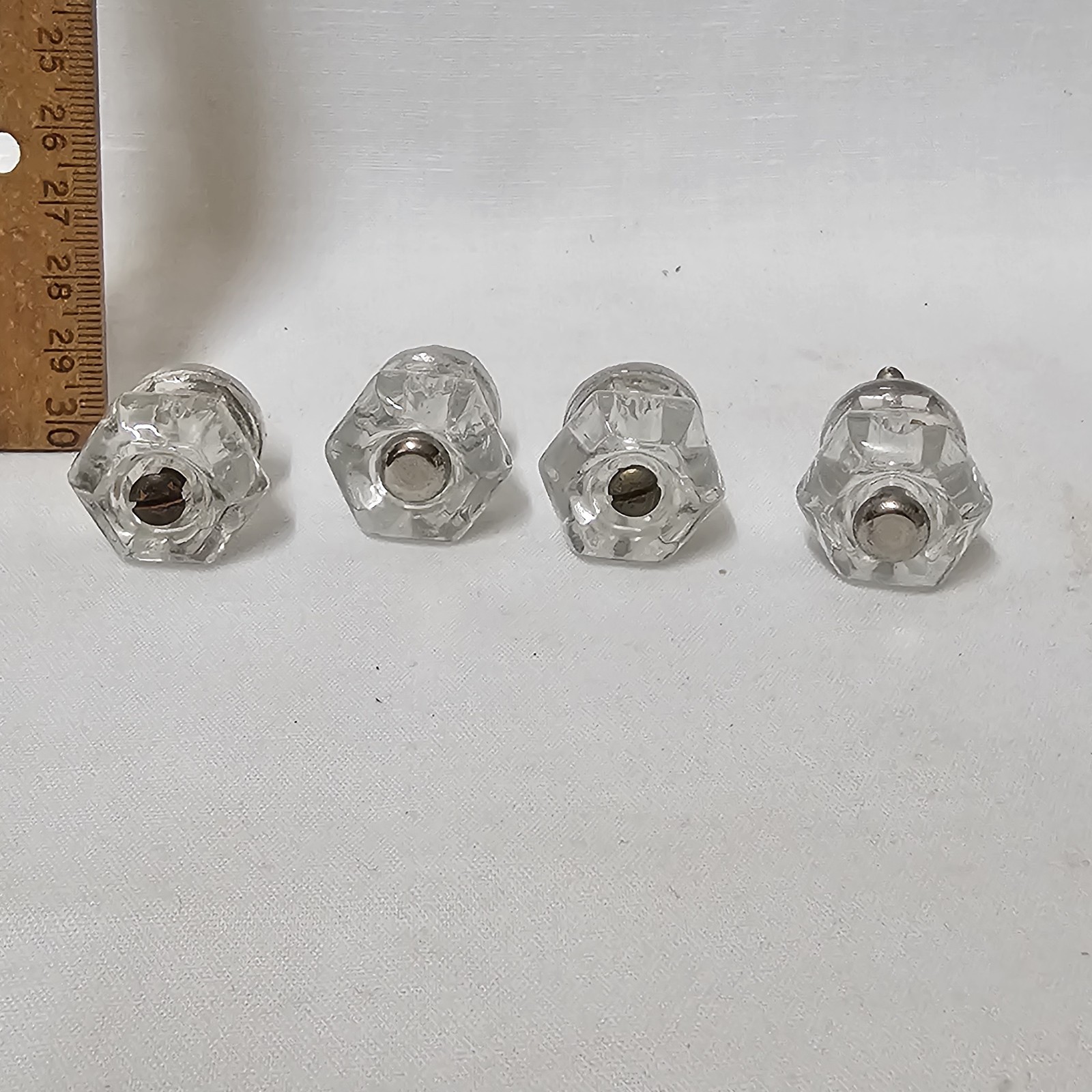 Set Of 4 Antique Hexagon Glass Drawer Knob Pulls. T-179