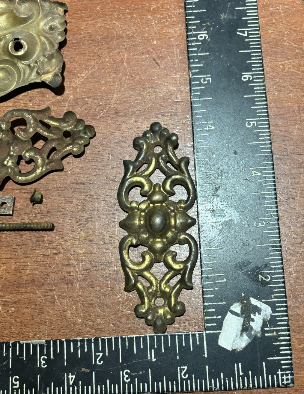 Lot of 9 Mixed Ornate Vintage Pressed Metal Drawer Backplates one with Pull