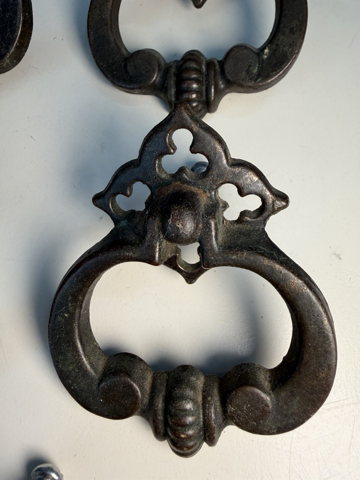 Antique/Vintage Metal Furniture Drawer Pulls Lot of 8 With Metal Plates, Screws