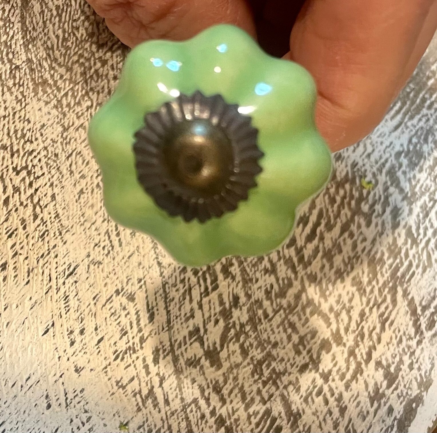 Antique Ceramic Gold Bronze Drawer Pulls Green Flower Door Kitchen Cabinet Knob