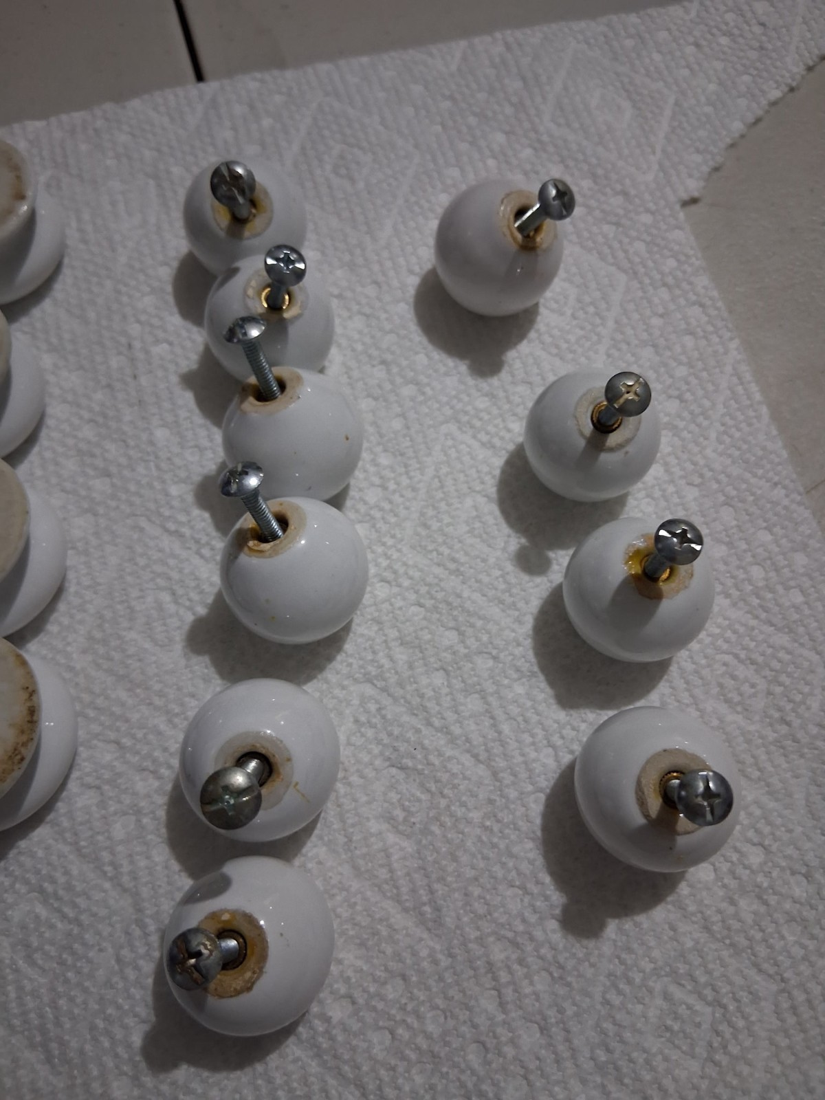 White round Vintage Drawer/Cabinet Knobs with Screws