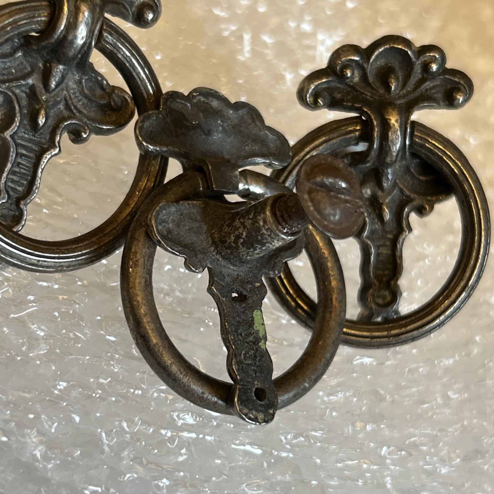 Antique KBC Keeler Brass Co G-1135 Ornate Cast Brass Bronze Drop Ring Bail Pull