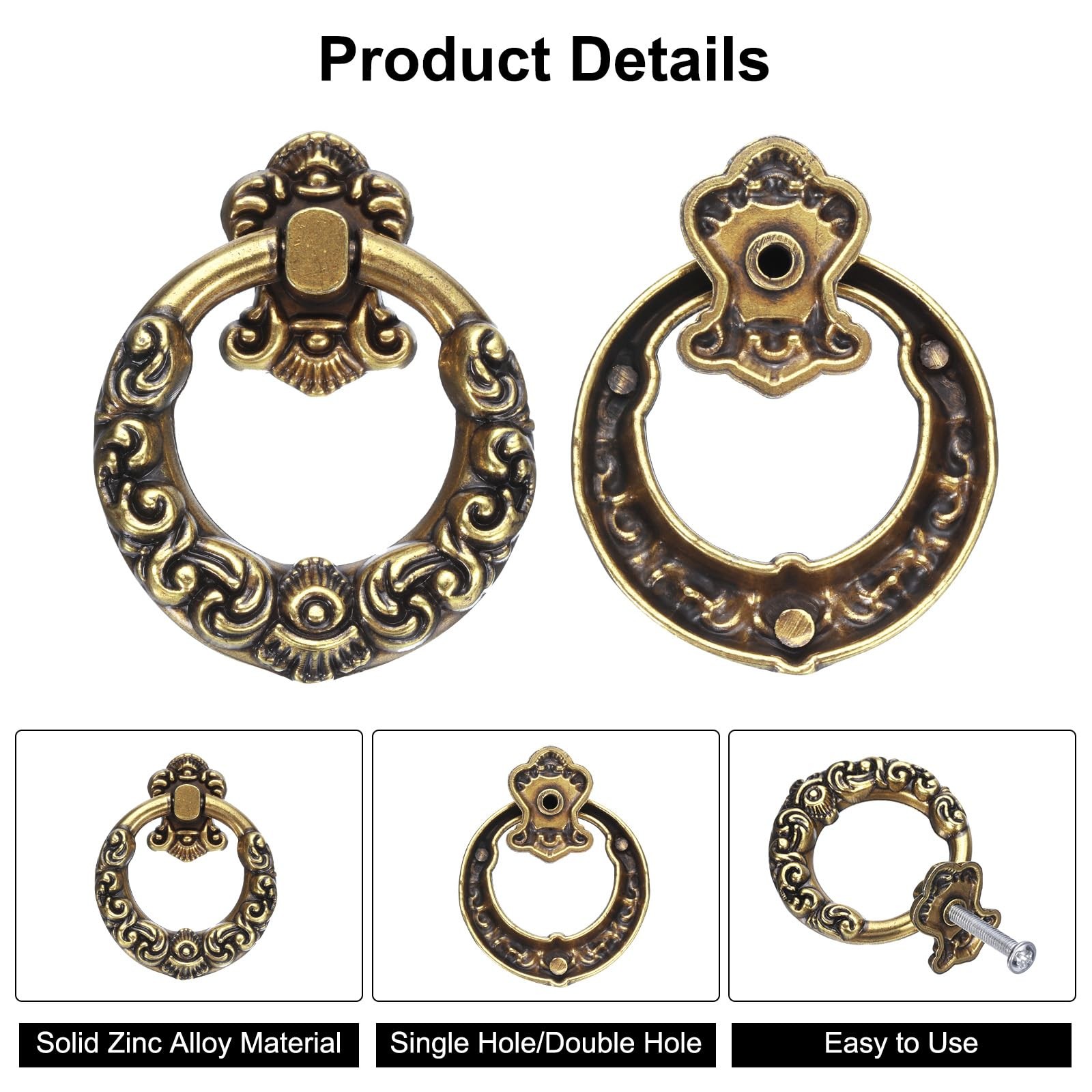 uxcell 2 Sets Vintage Ring Drawer Pulls Retro Dresser Knobs Bronze