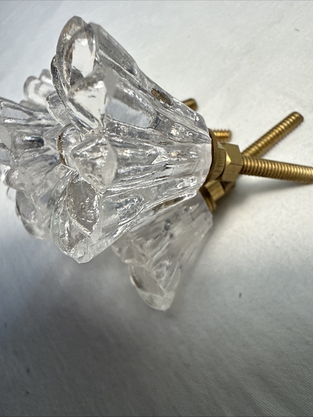 DRAWER CABINET KNOB PULL Flower Floral Clear Glass Fancy Chic Cottage LOT 4