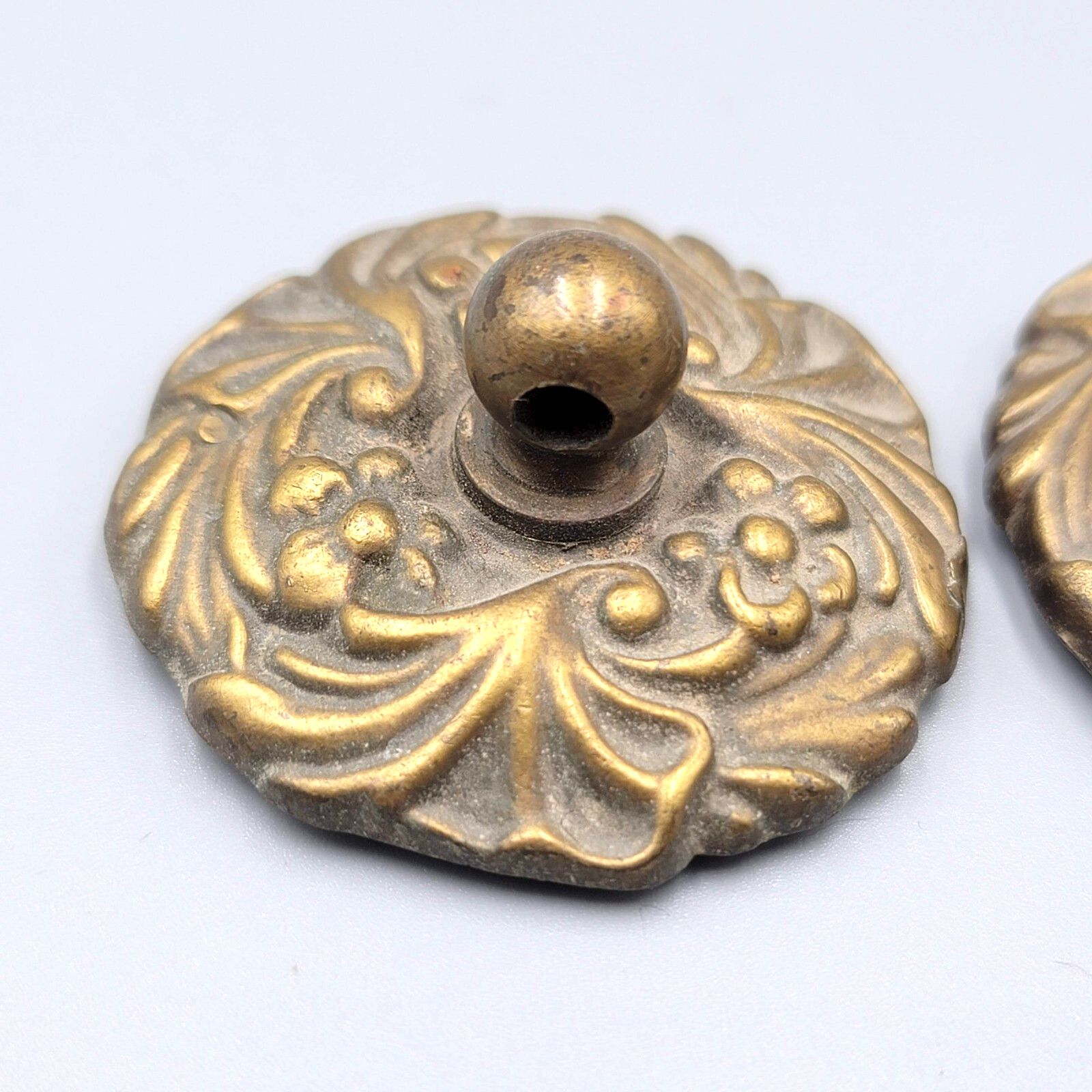 Vintage Flower Brass FACE Plates Ornate Bail Pull Replacement Set of 2 – 1 3/4″