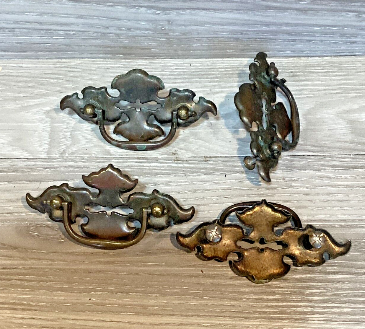 4 Brass Batwing Drawer Pulls 2.5 Inch CTC Cabinet Hardware with Screws Vintage