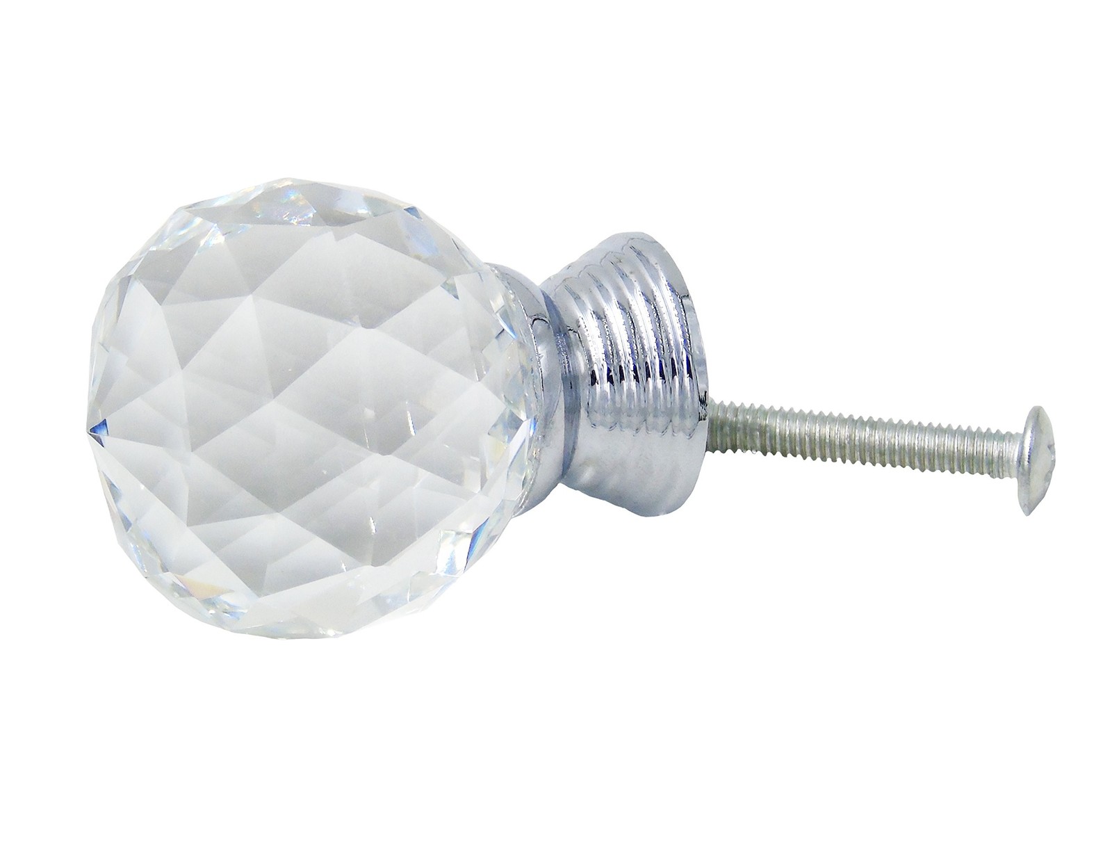 30mm Diameter Clear Crystal Glass Cabinet Knob Chrome Base 12pcs-Pack