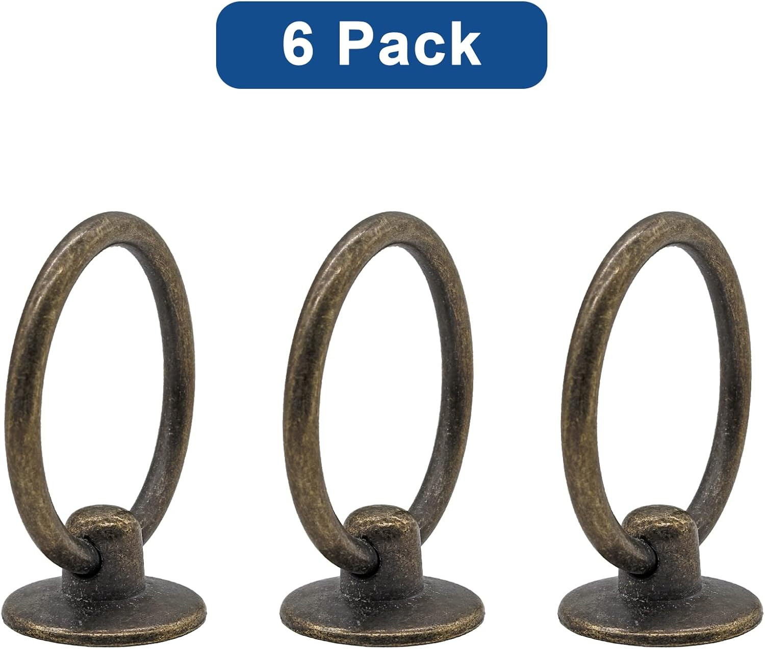 6 Pcs Antique Bronze Ring Pull Handle Knobs, Vintage Dresser Drawer