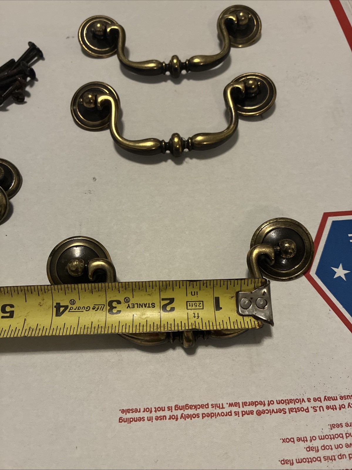 3pcsDrexel Esperanto Drawer Pull Tall Dresser Brass Vintage Drop Bail MCM Handle