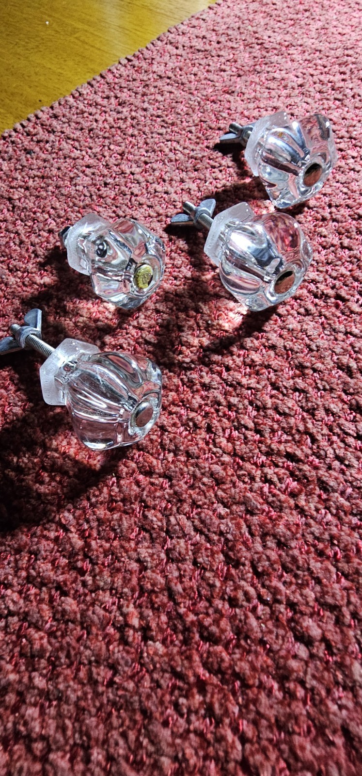 Set of 4 Vintage Hexagonal Clear Glass Cabinet Knobs Drawer Pulls Art Deco