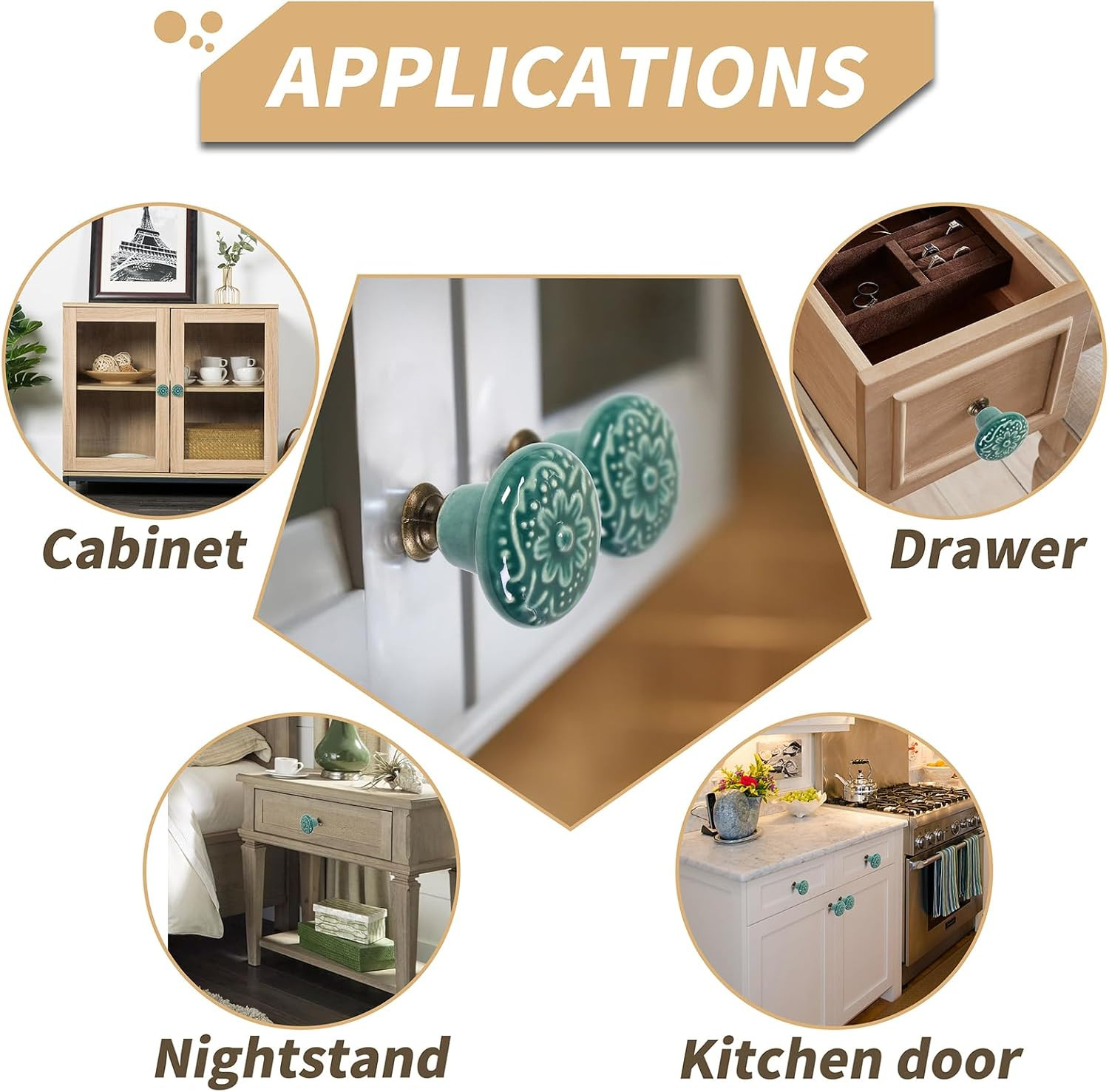 Green Ceramic Knobs 10 Pack Flower Drawer Pulls Vintage Cabinet Knobs – Antique