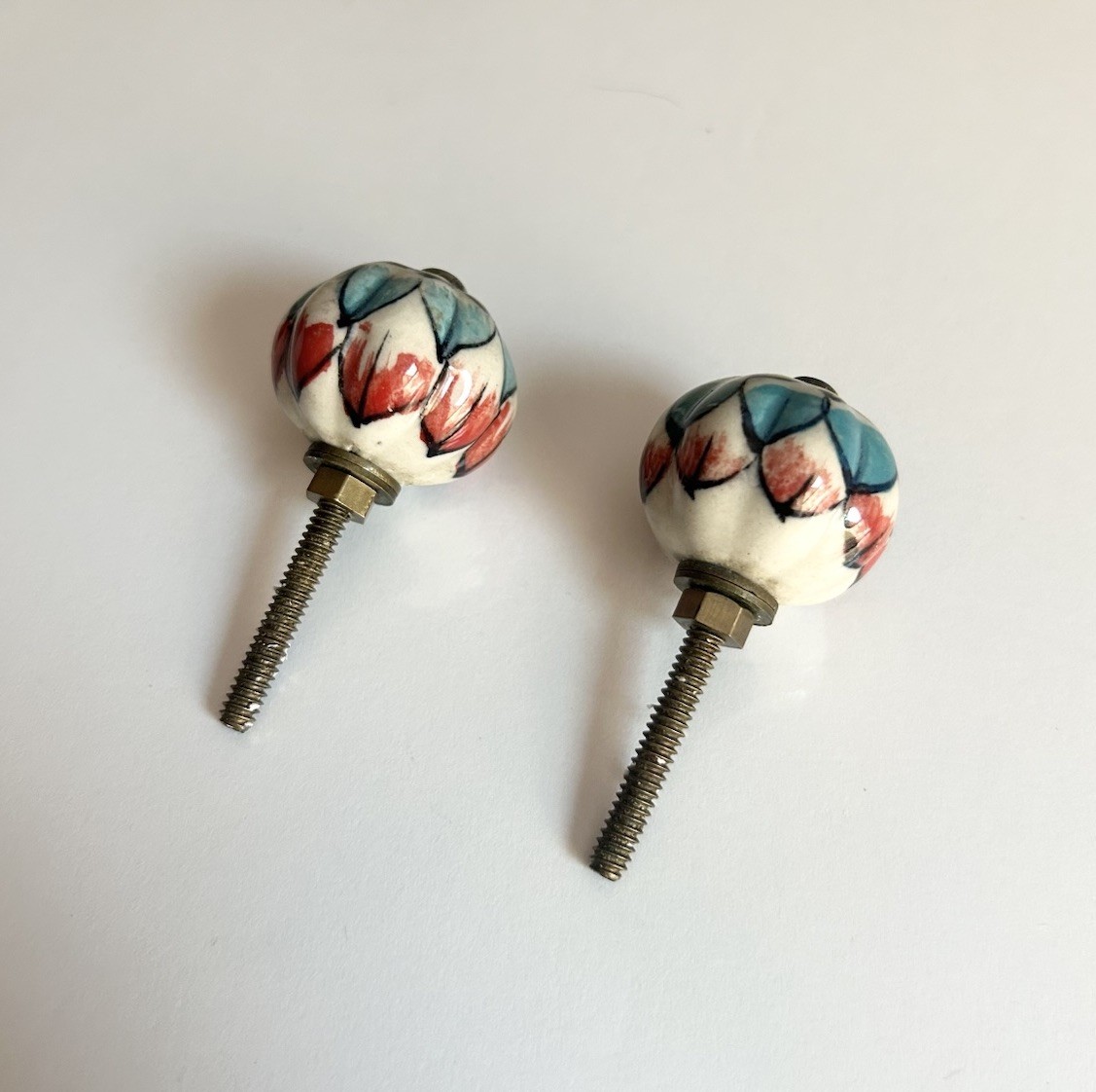 Vintage Floral Ceramic Brass Pull Knobs Cabinet Dresser Knobs Drawer