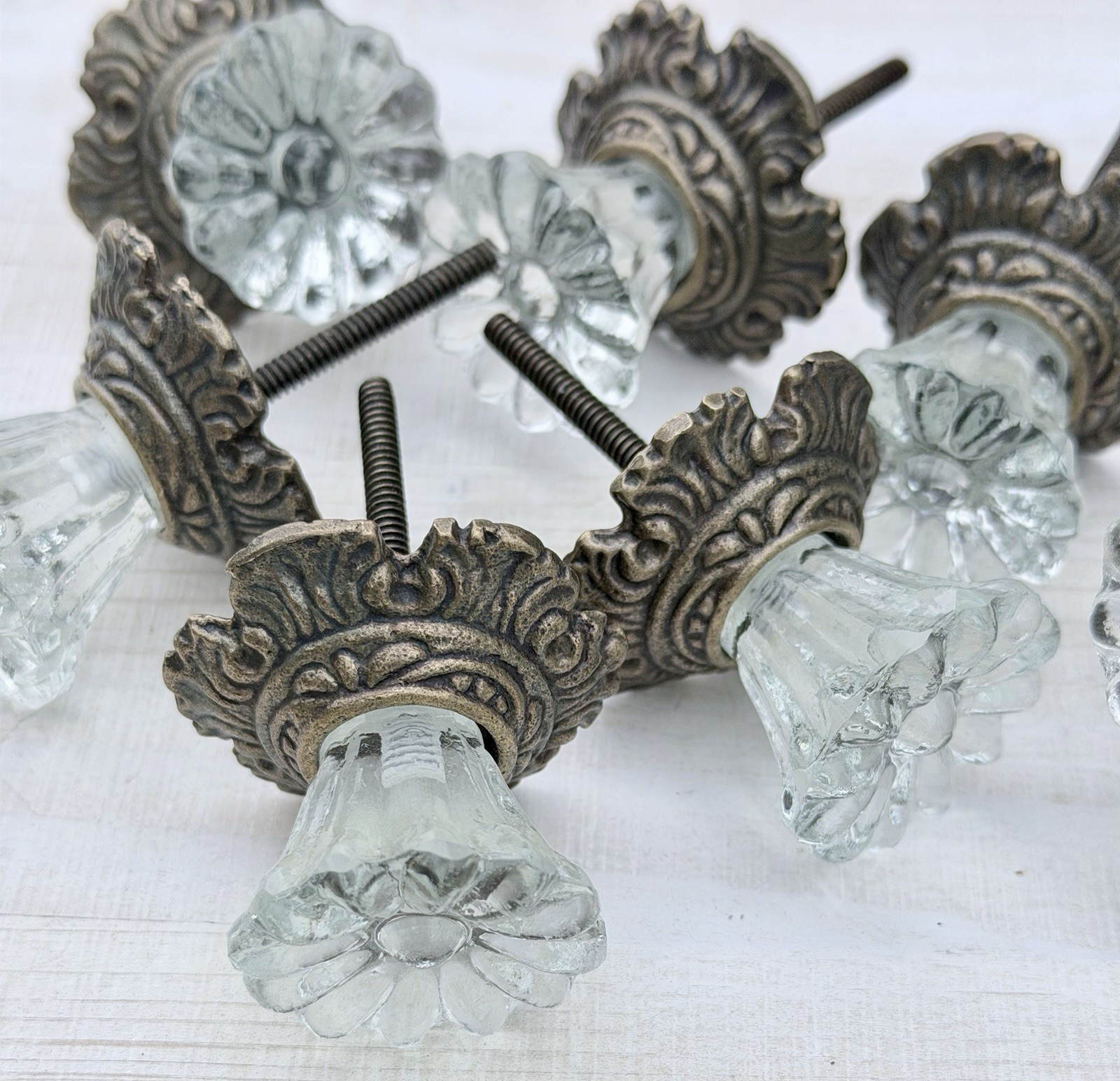8 Antique Bronze Glass Drawer Pulls Hardware Handles Vintage Cabinet Door Knobs